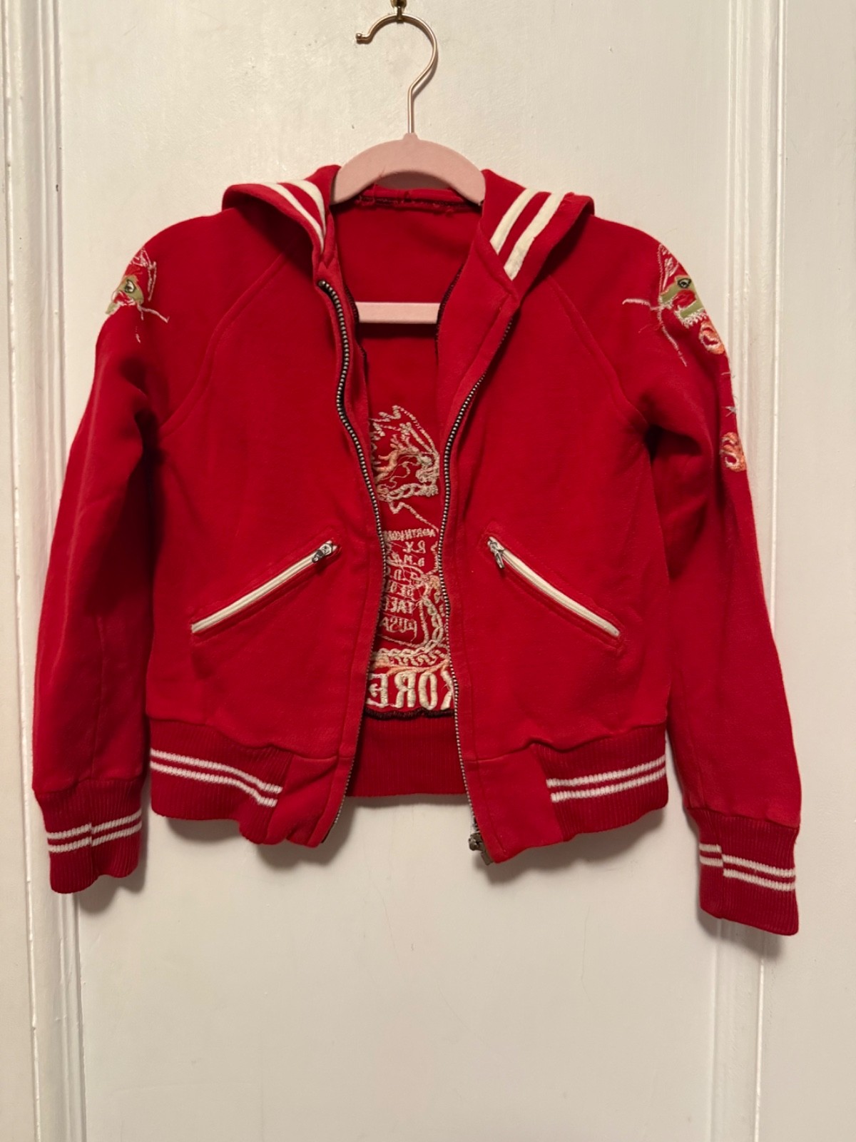 Vintage Sukajan Korea 1979 Flap Shirt Red Sailor Jacket Size 5 Youth Kids