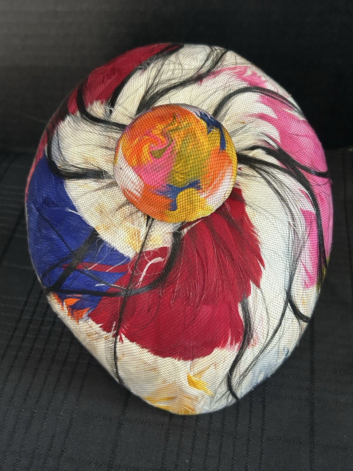 Vintage Woman’s Feathered Under Netting Turban Hat Pill Hat Mod Multi Color
