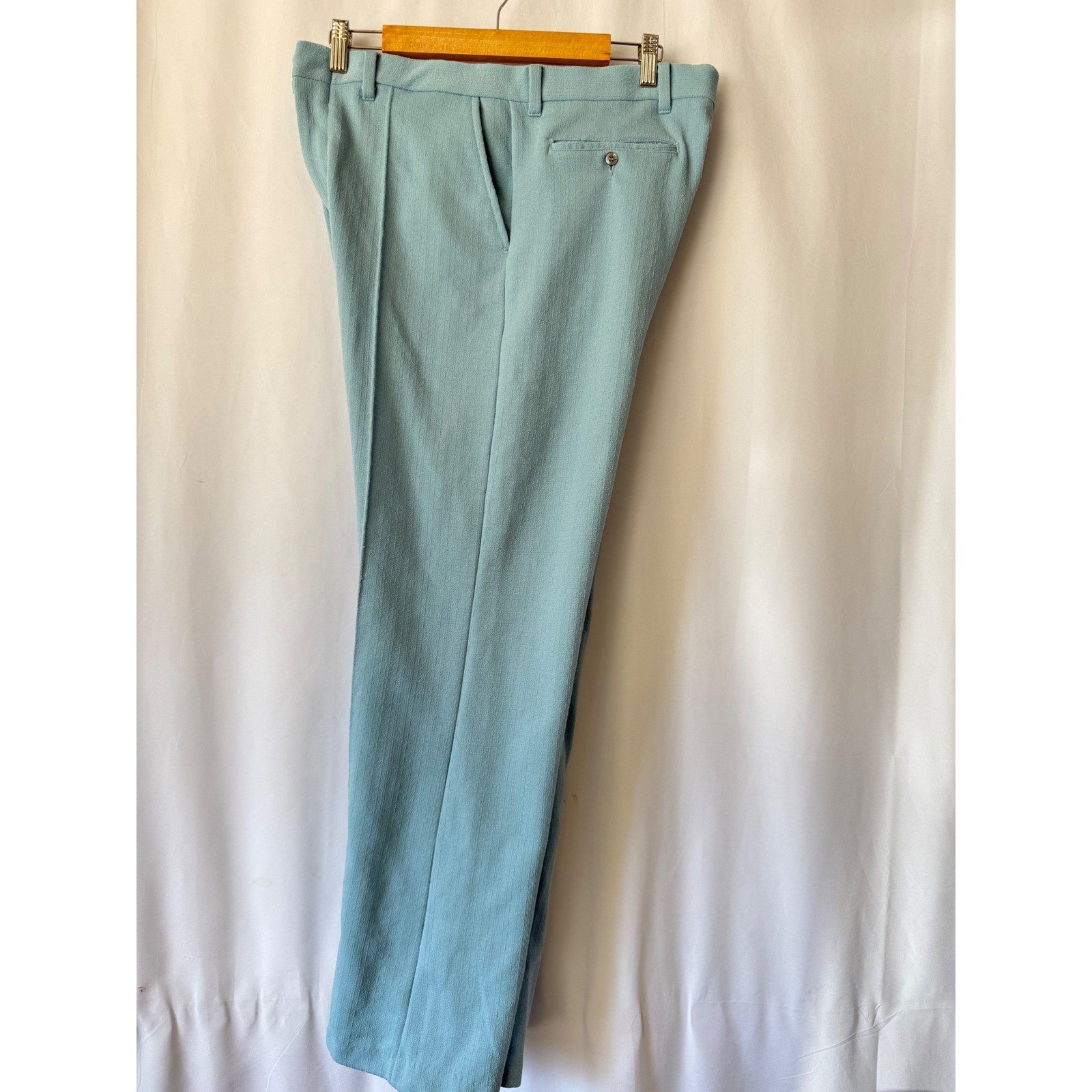 VTG Haband of Paterson Mens Blue Textured Double Knit Pants Made in USA 32×29