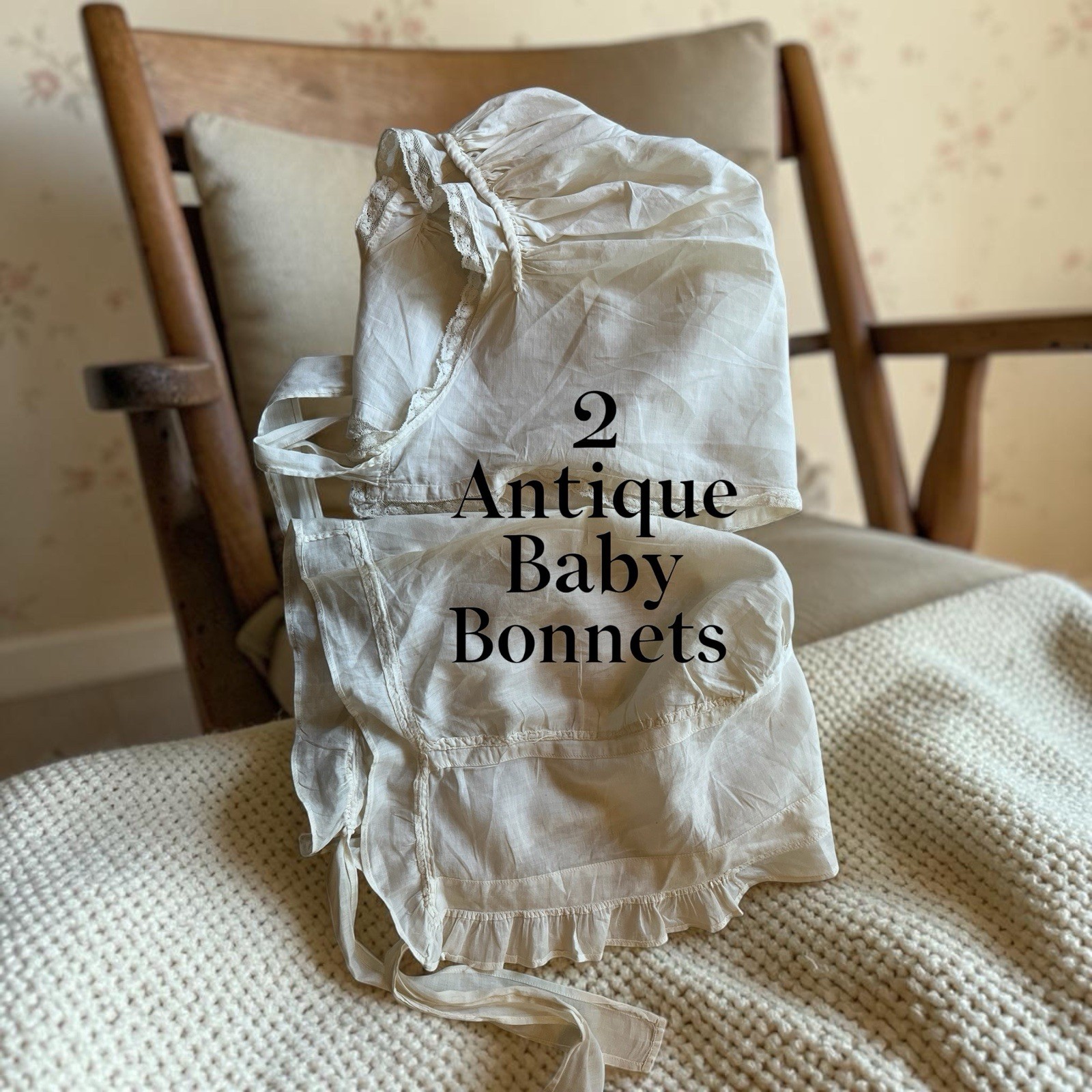 Set Of Two Antique Baby Bonnets