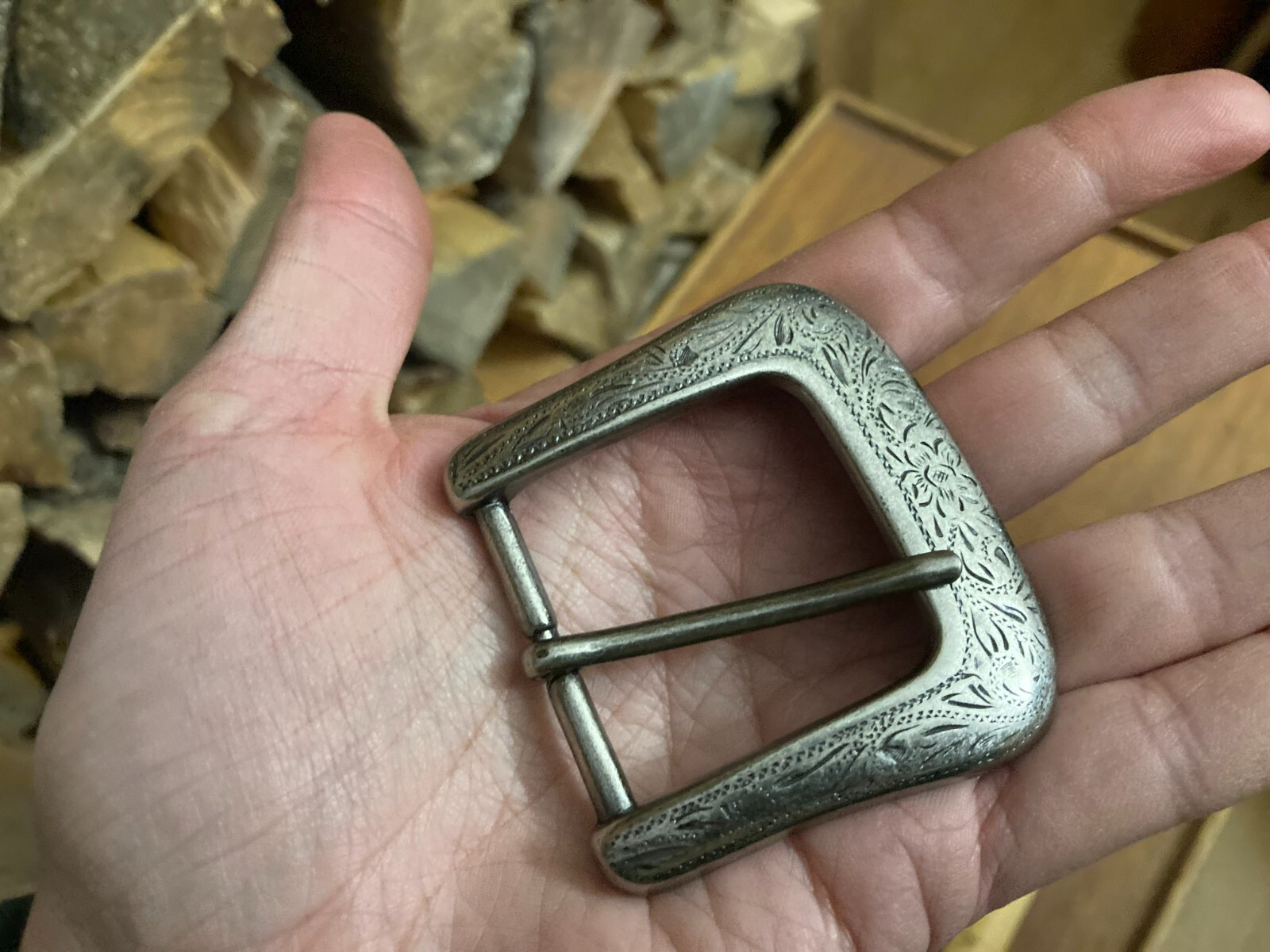Silver tone Belt Buckle collectible collectable west western square design style