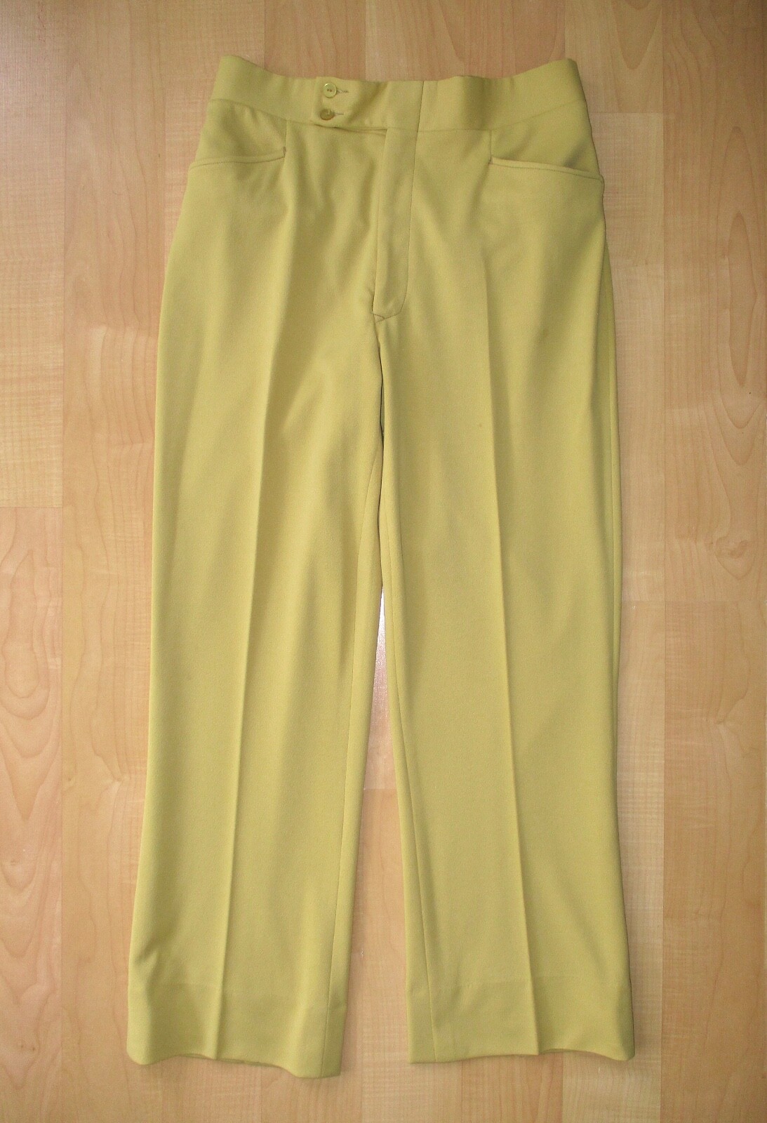 SUPERFLY Vtg 70s Gold Poly Knit Disco Club Pimp No-Belt Wide Flare Leg Pants 30