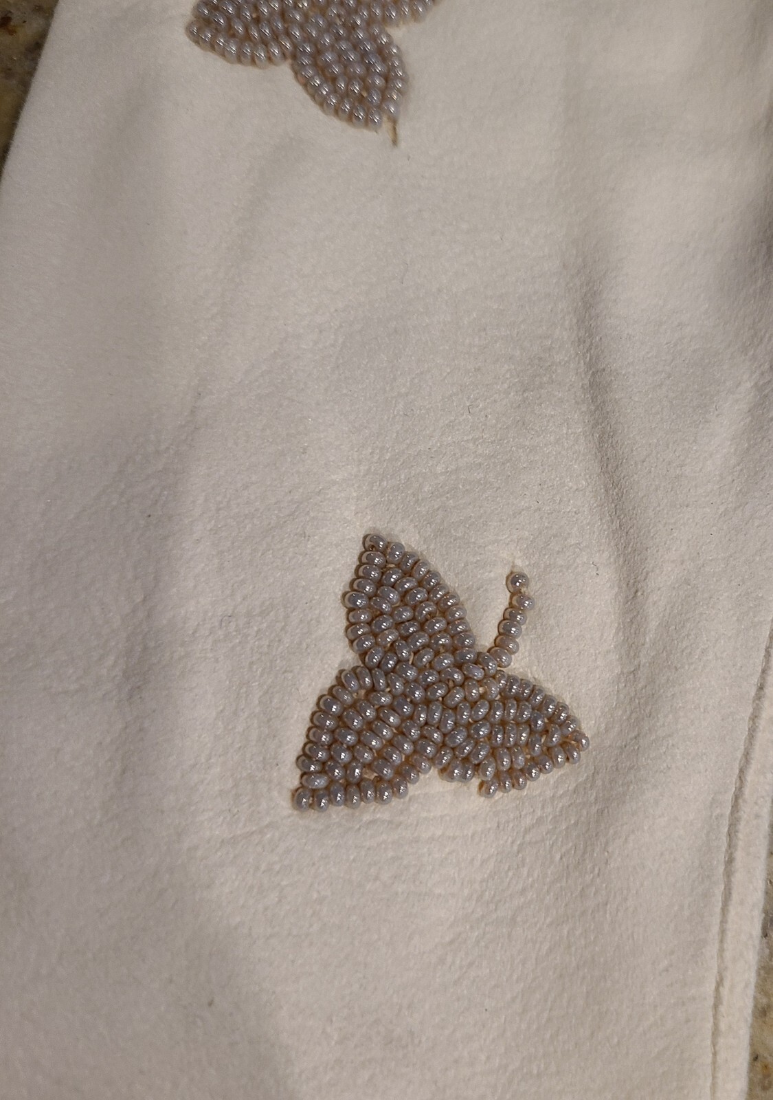 Vtg Womens Size L Off-White Thin Suede Formal 11″ Long Gloves Beaded Leaf