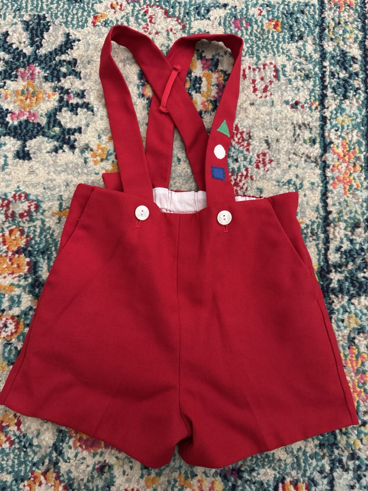 Vintage 90s Sylvia Whyte Red Baby Short Romper Overall Size 3T Made in USA