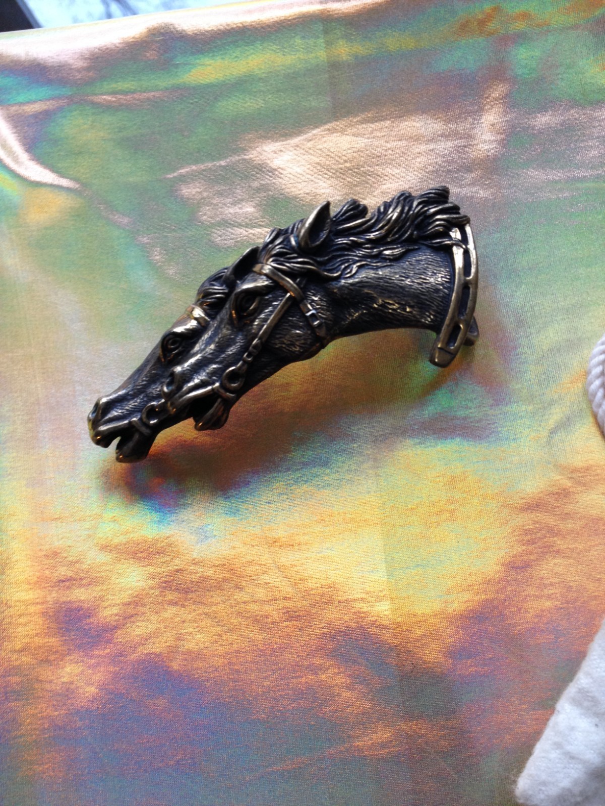 Wathne Buckle and leather bracelet Running Horse Head