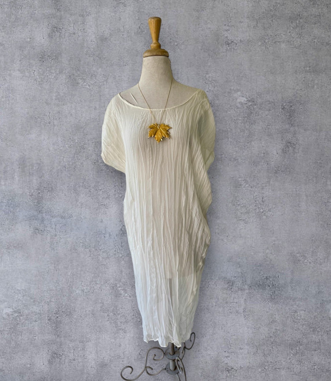 Vtg 90s Sandi Kent Beverly Hills White Crinkle Sheer Dress OS Lounge Gown Femme