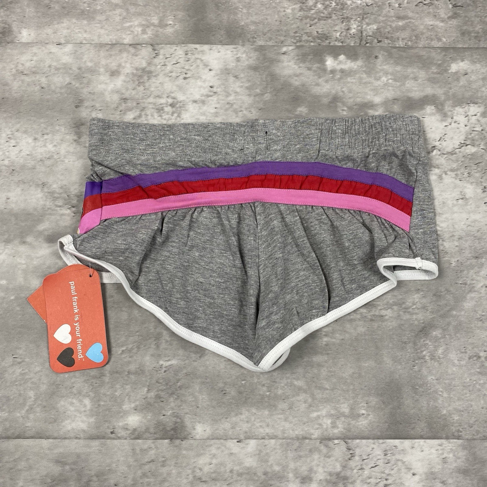vintage PAUL FRANK micro shorts S 2010 y2k Julius Monkey rainbow stripe