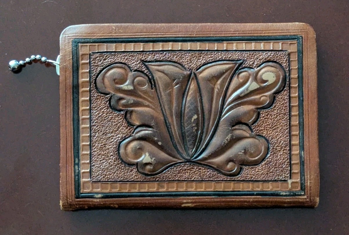 Vintage Zipper Accordion Brown Leather Wallet , Multi Pocket 3.5″X5″