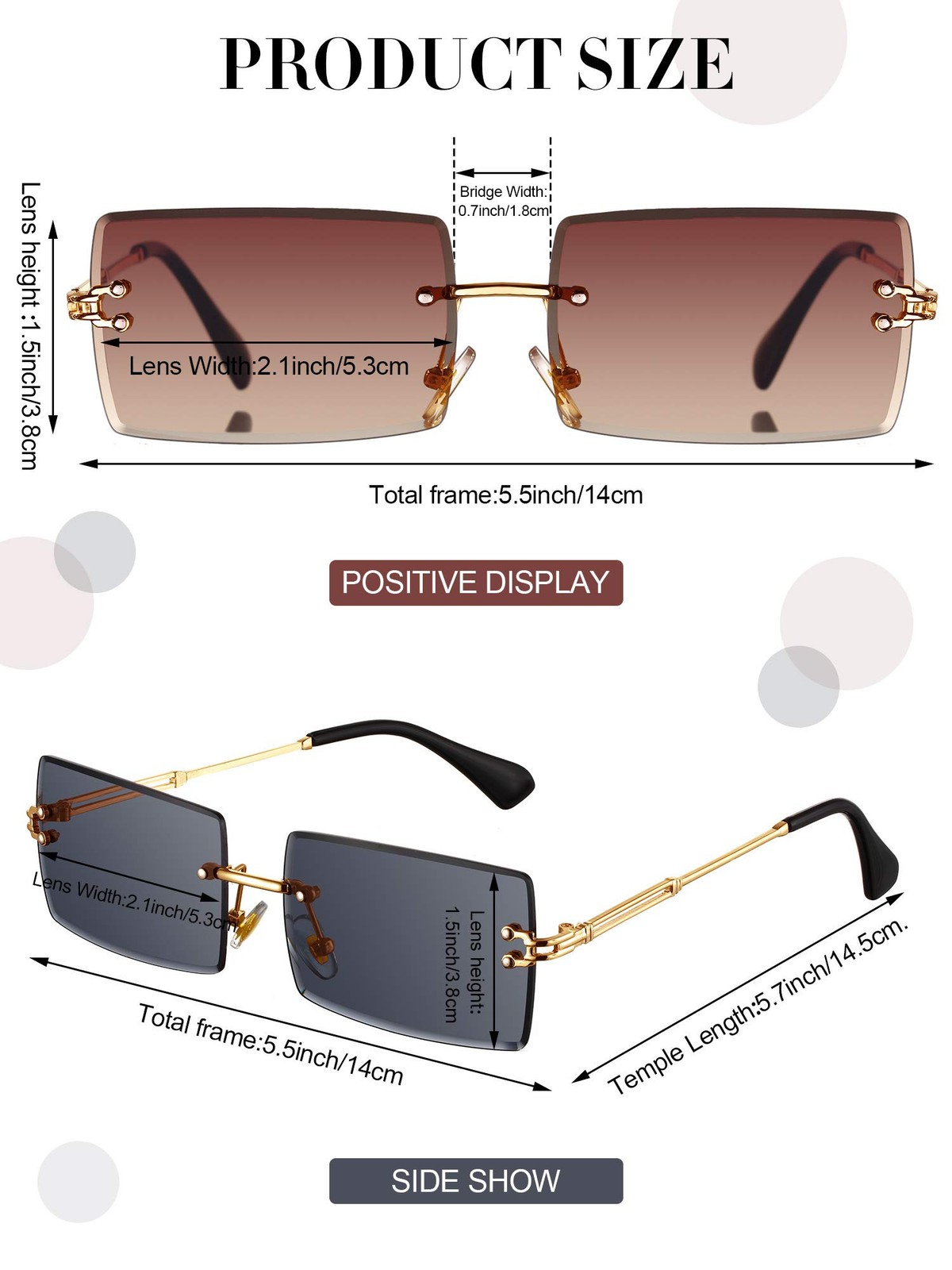 Weewooday 8 Pairs Vintage Rimless Rectangle as pictures shown, Elegant Colors