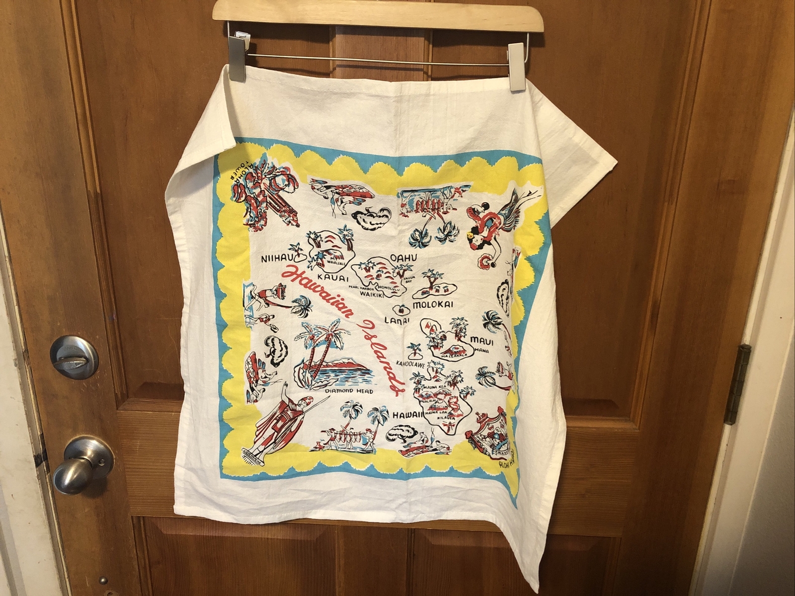 HAWAII Scarf/Towel Souvenir 22.25”x23.5” Hula Girl Hawaiian Islands Aloha Vntg