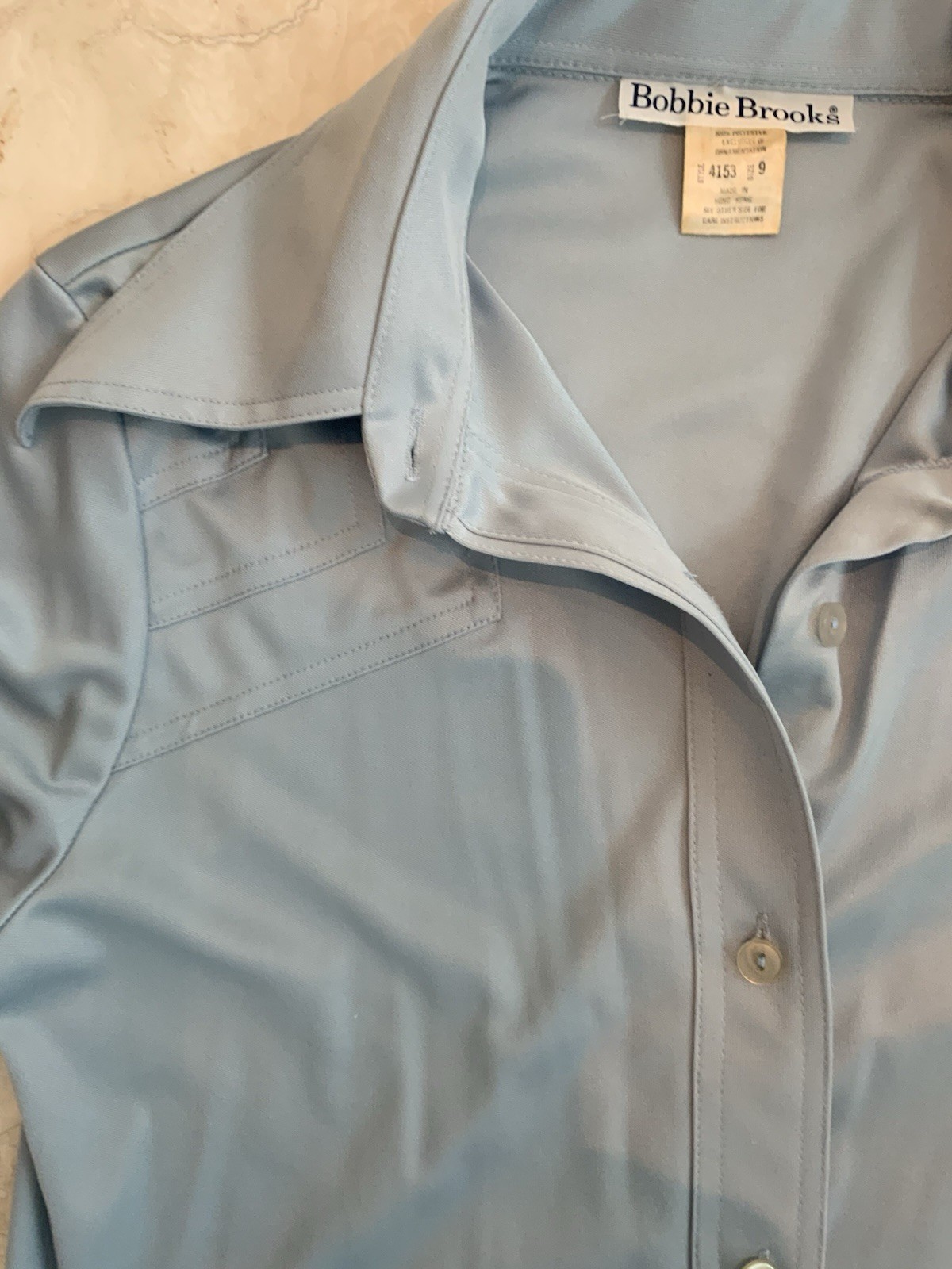 Vintage 70’s Bobbie Brooks Womens Disco Shirt Retro Baby Blue Juniors Size 9