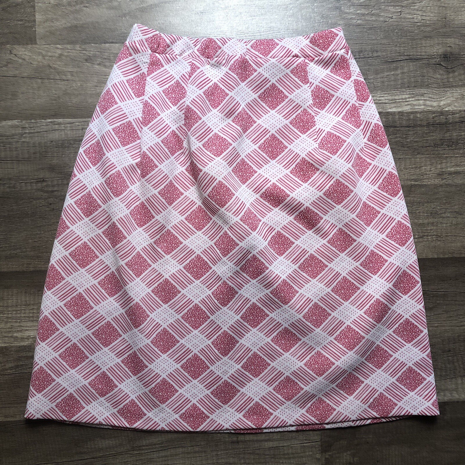 Vintage 70s Polyester Skirt Pink Plaid A Line Womens Small Knee Length Skirt