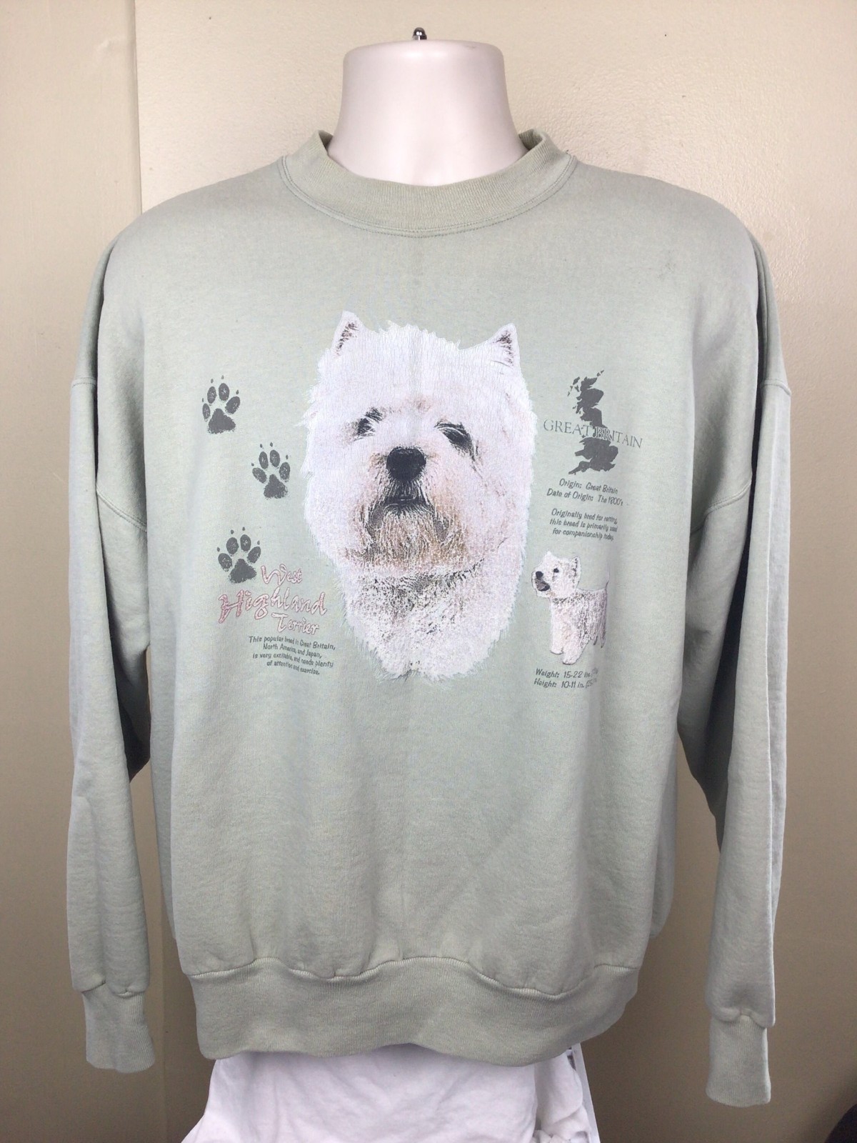 Vtg 90s West Highland Terrier Crewneck Sweatshirt Green XL Hanes Dog Pet Animal