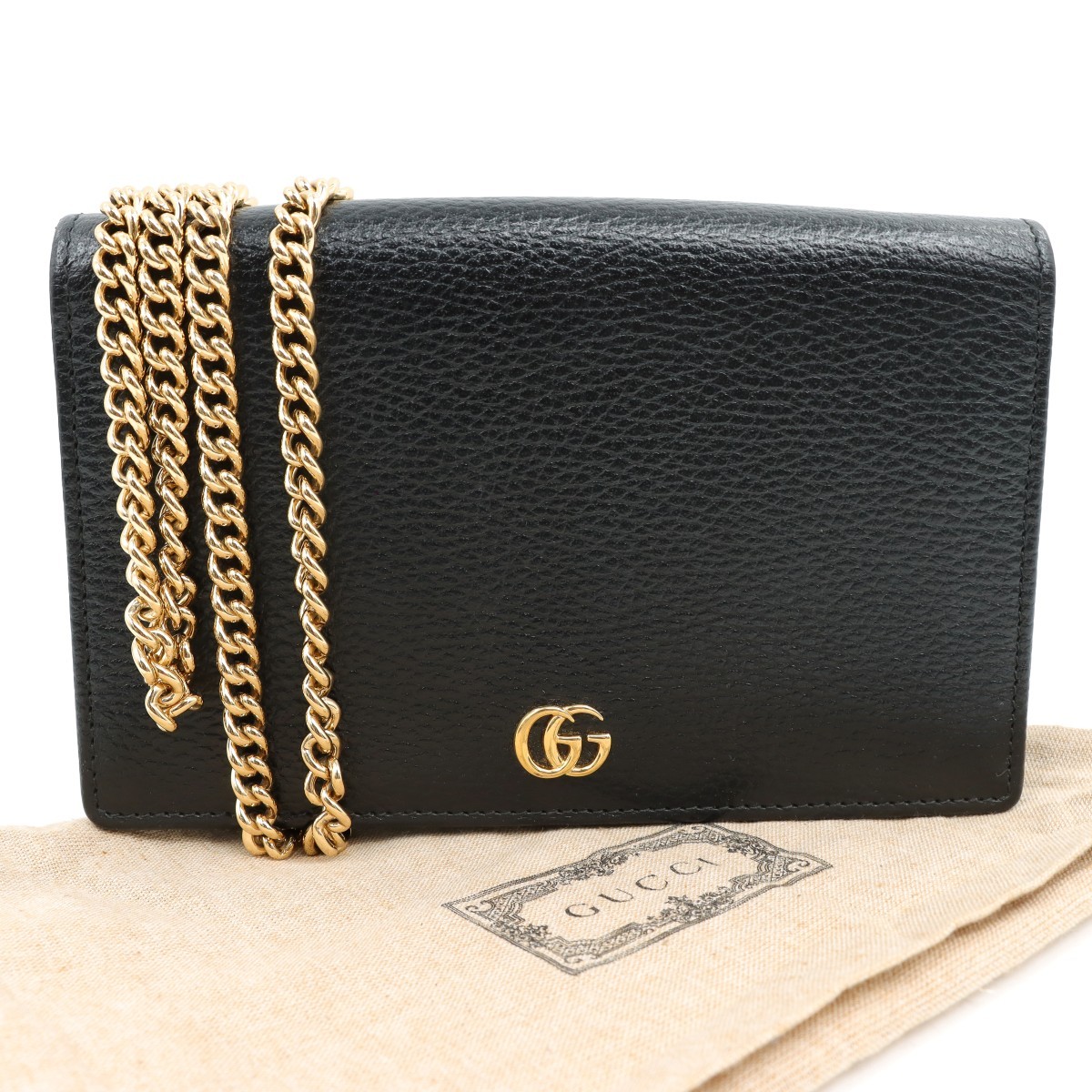 GUCCI BLACK LEATHER GG MARMONT MINI CROSSBODY MESSENGER BAG GOLD-PLATED CHAINS