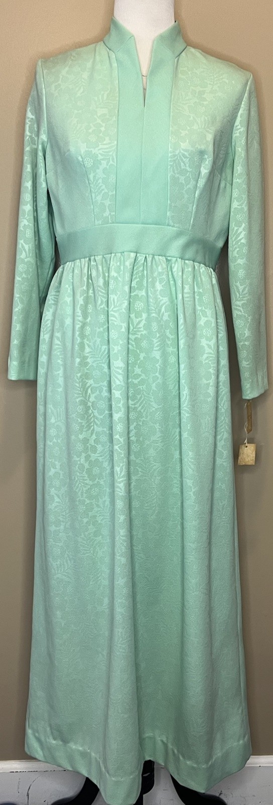 Vintage 60s Maxi Dress S/M NWT Long Sleeve High Collar Floral Mid Century Mod