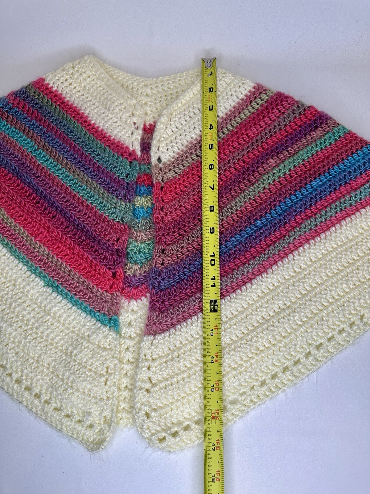 Vintage Handmade Crochet Knit Shawl Poncho Wrap Colorful Boho