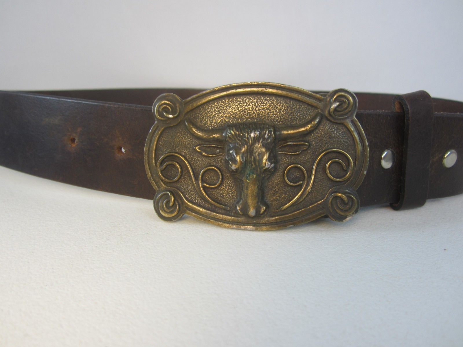 Vtg Kaymen B Men 32 Heavy Brass Steer Snap Buckle Rodeo Western Fits 31-34 USA