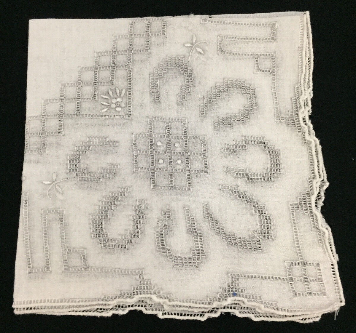 Handkerchiefs Hankies White Blue Yellow Gray Patterns Openwork VTG Lot of 5