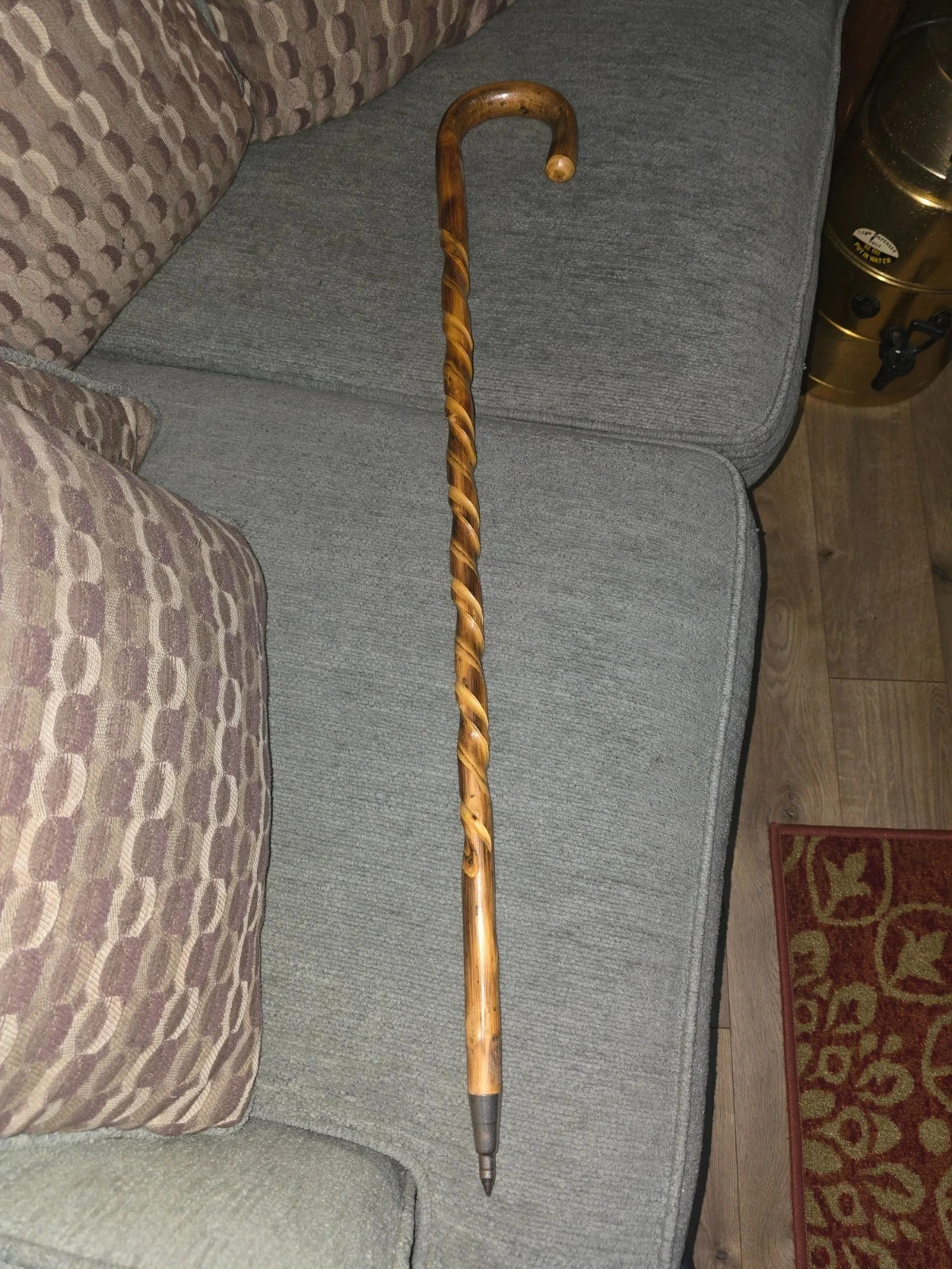 Walking Stick Brass Wood Victorian Cane Spiral Carved 37″Vintage Antique Style