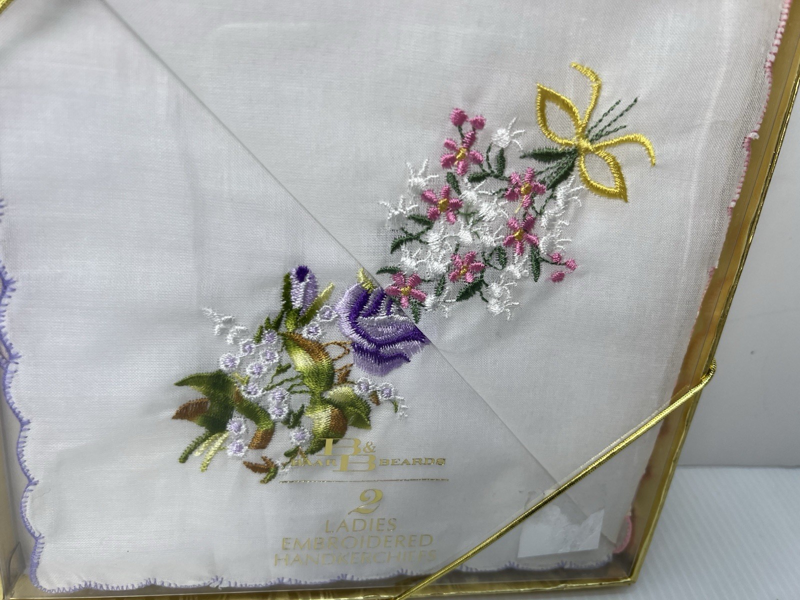 Lot of 2 Boxes Baar & Beards Ladies Embroidered Handkerchiefs 2 Pack Cotton-New