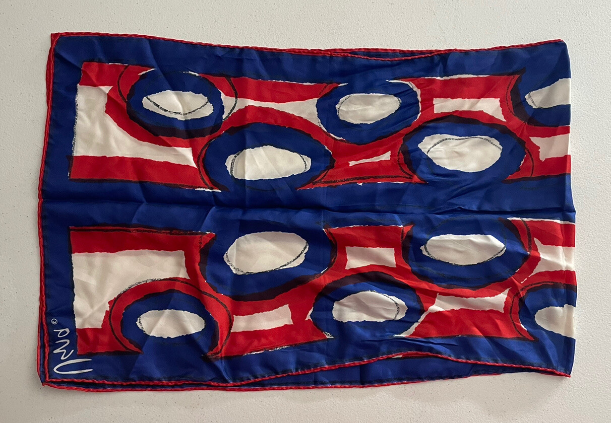 Vintage Vera Neumann Scarf Red Blue Abstract Circles Fashion Mid Century Modern
