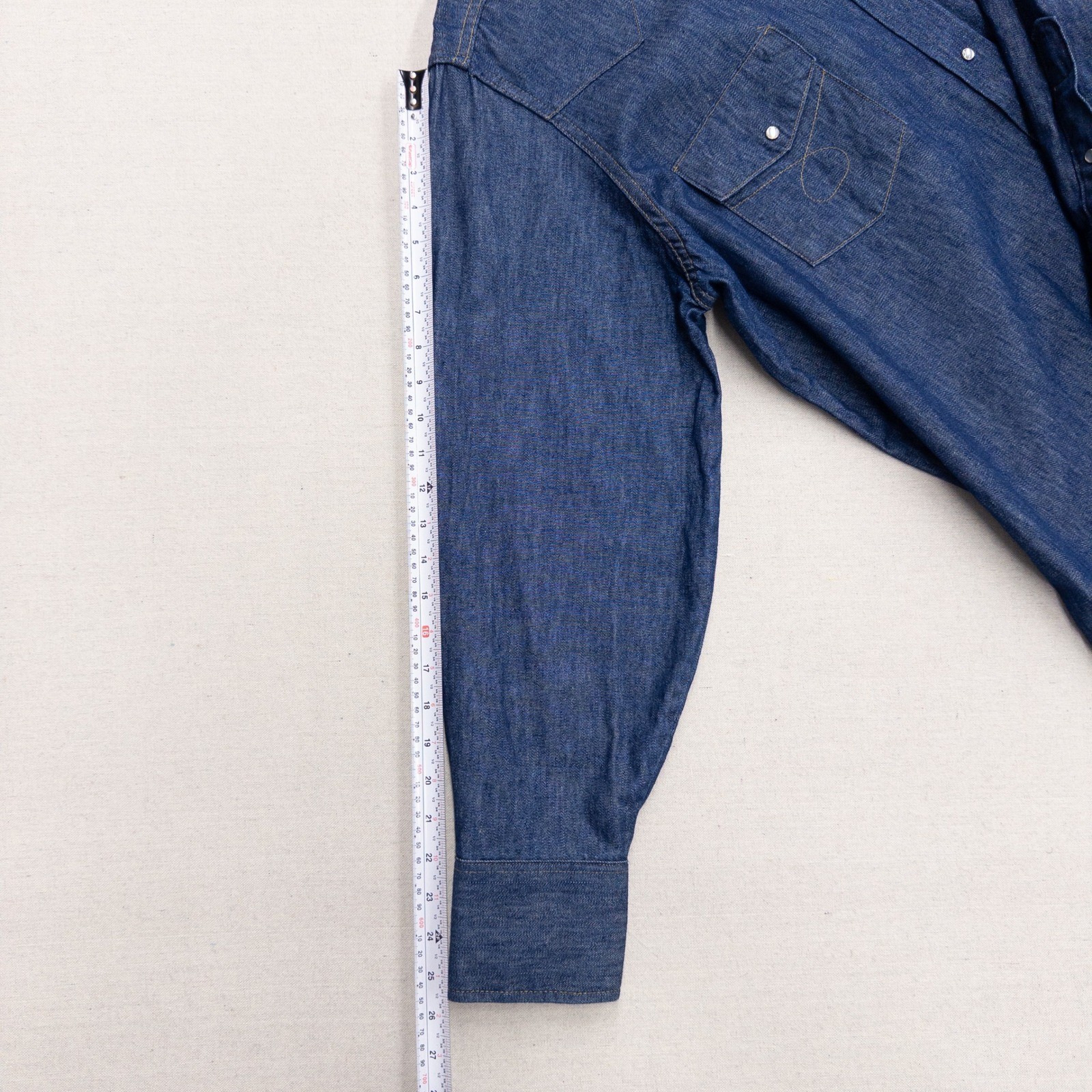 Vintage Big Mac Denim Western Pearl Snap Shirt Size 1XL Blue Cotton Made in USA