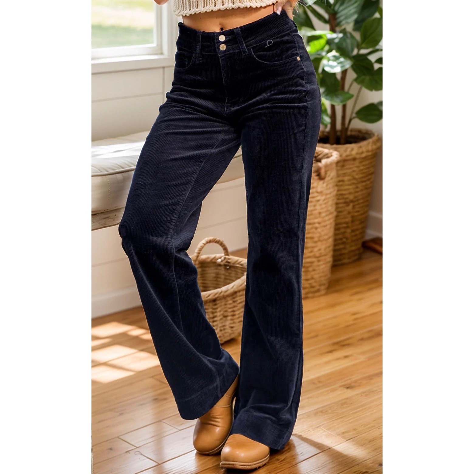 Judy Blue Black Corduroy Wide Leg Jeans NWT Womens 15/32 High Rise Stretch