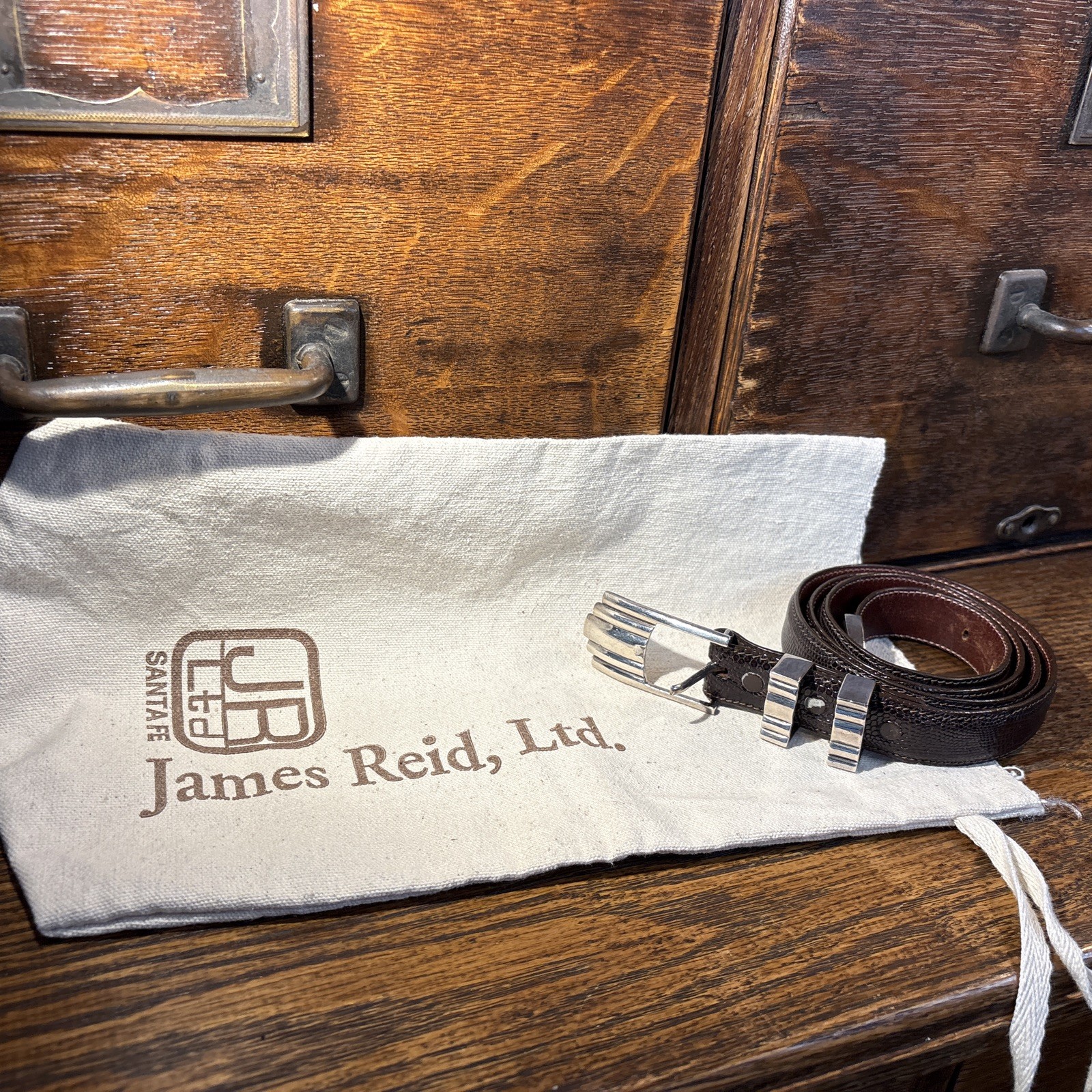 James Reid Ltd Belt w/Buckle 2.5”x 1.25” Lizard 1”W Brown 38” Long