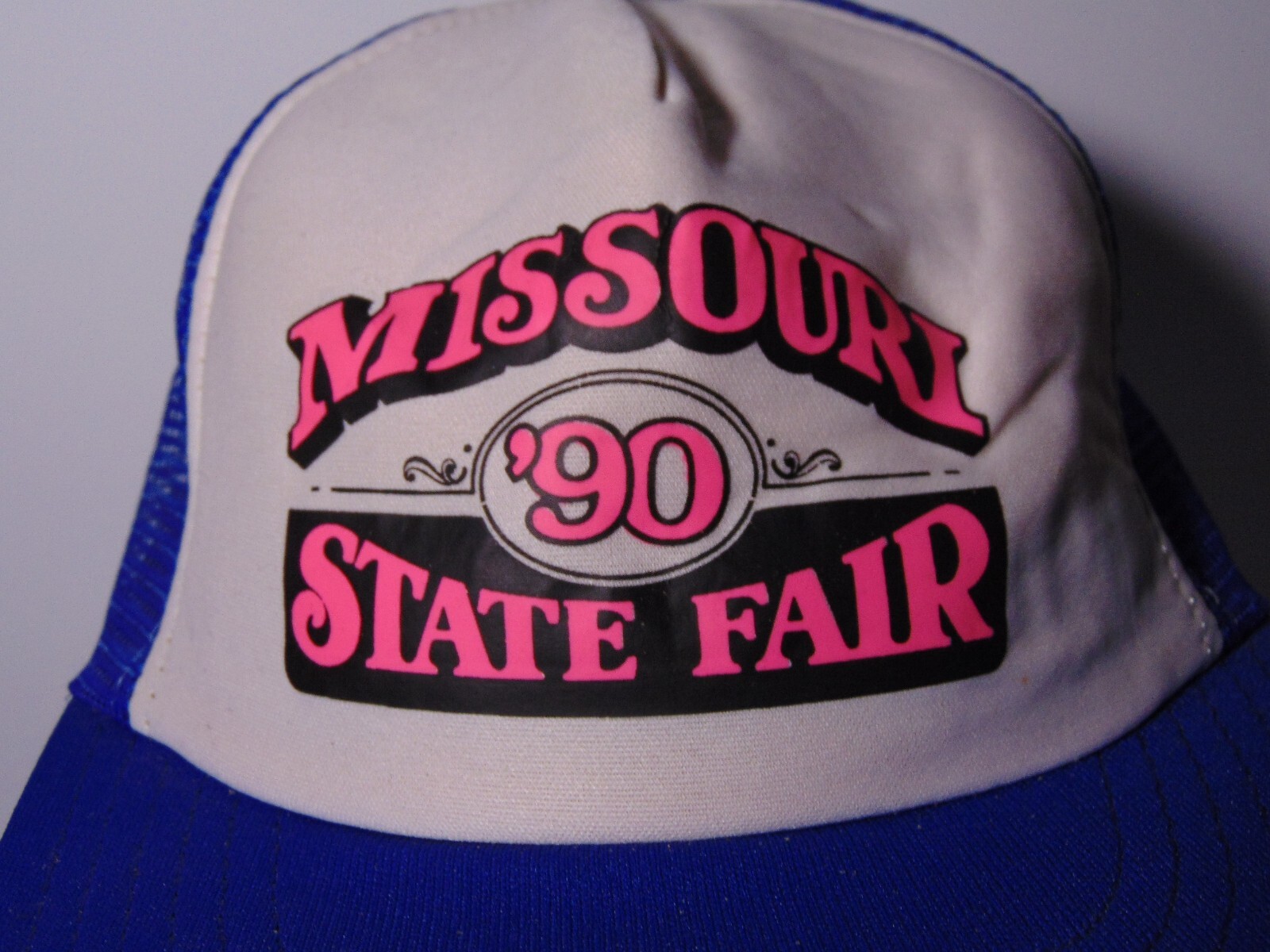 1990 New Vintage MISSOURI STATE FAIR BLUE NEON PINK SNAPBACK TRUCKER HAT CAP USA