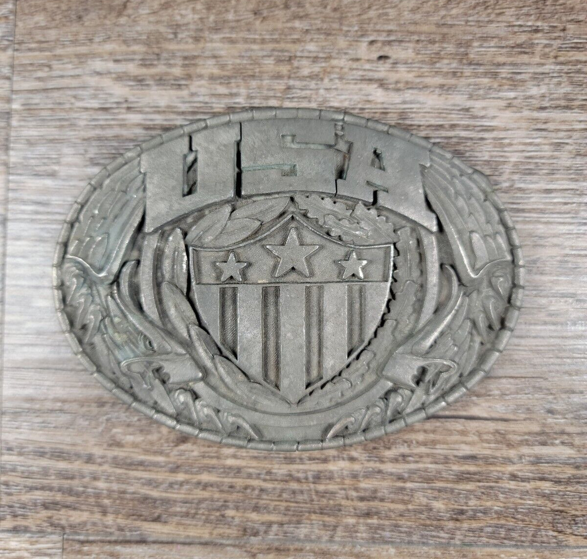 1981 Indiana Metal Craft USA Shield Belt Buckle #J49 Eagles America – Unpainted