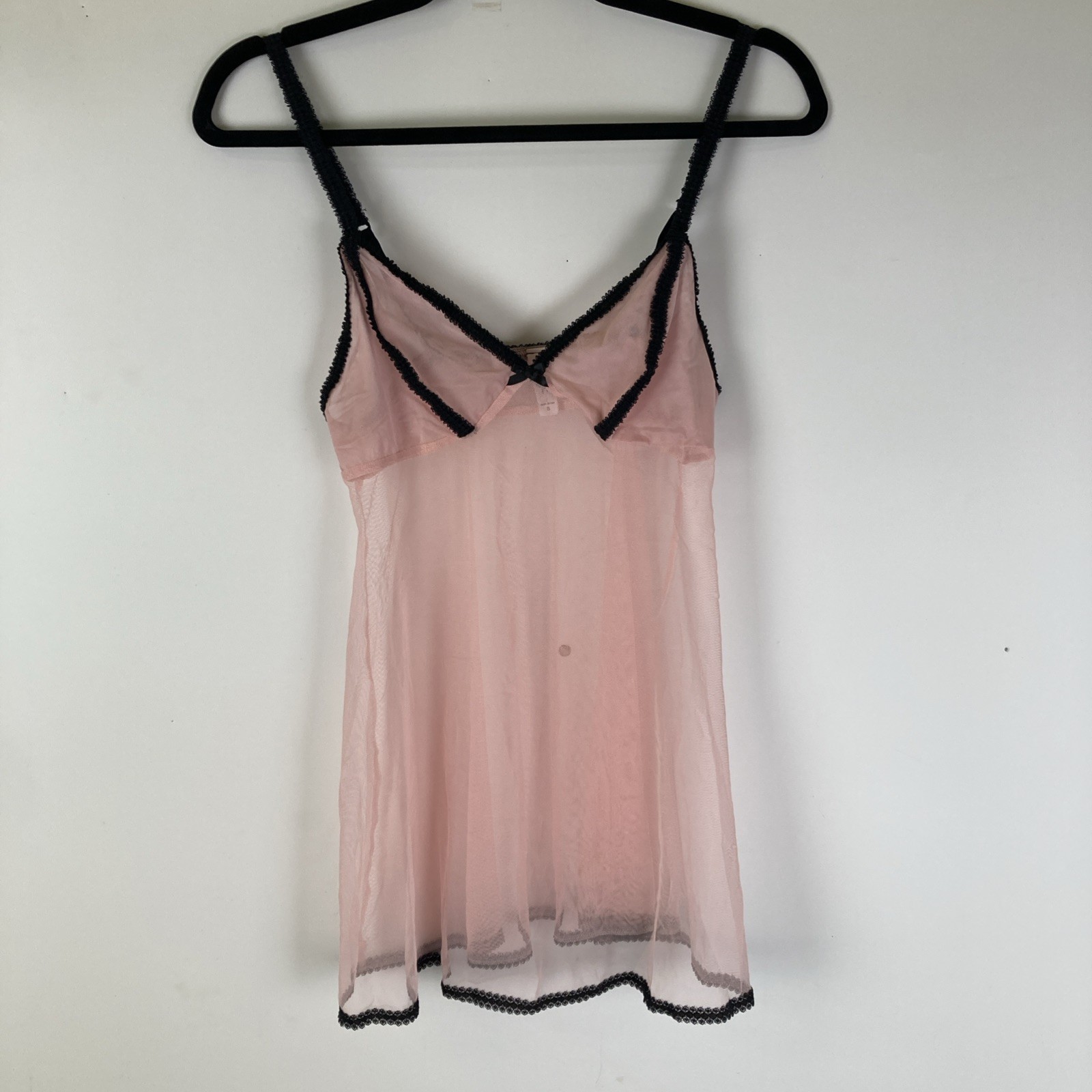 Vintage Y2K Victorias Secrets Sheer Mesh Cami Size Small Pink Black Ruffle