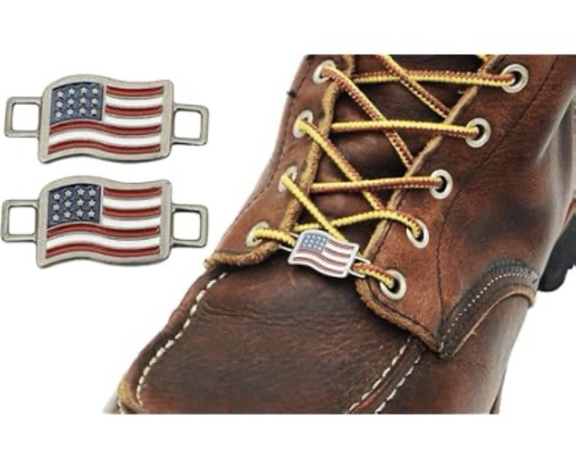 1 PAIR – RED WING SHOES – AMERICAN FLAG Charm BOOT LACE SHOE KEEPERS. See Pics!