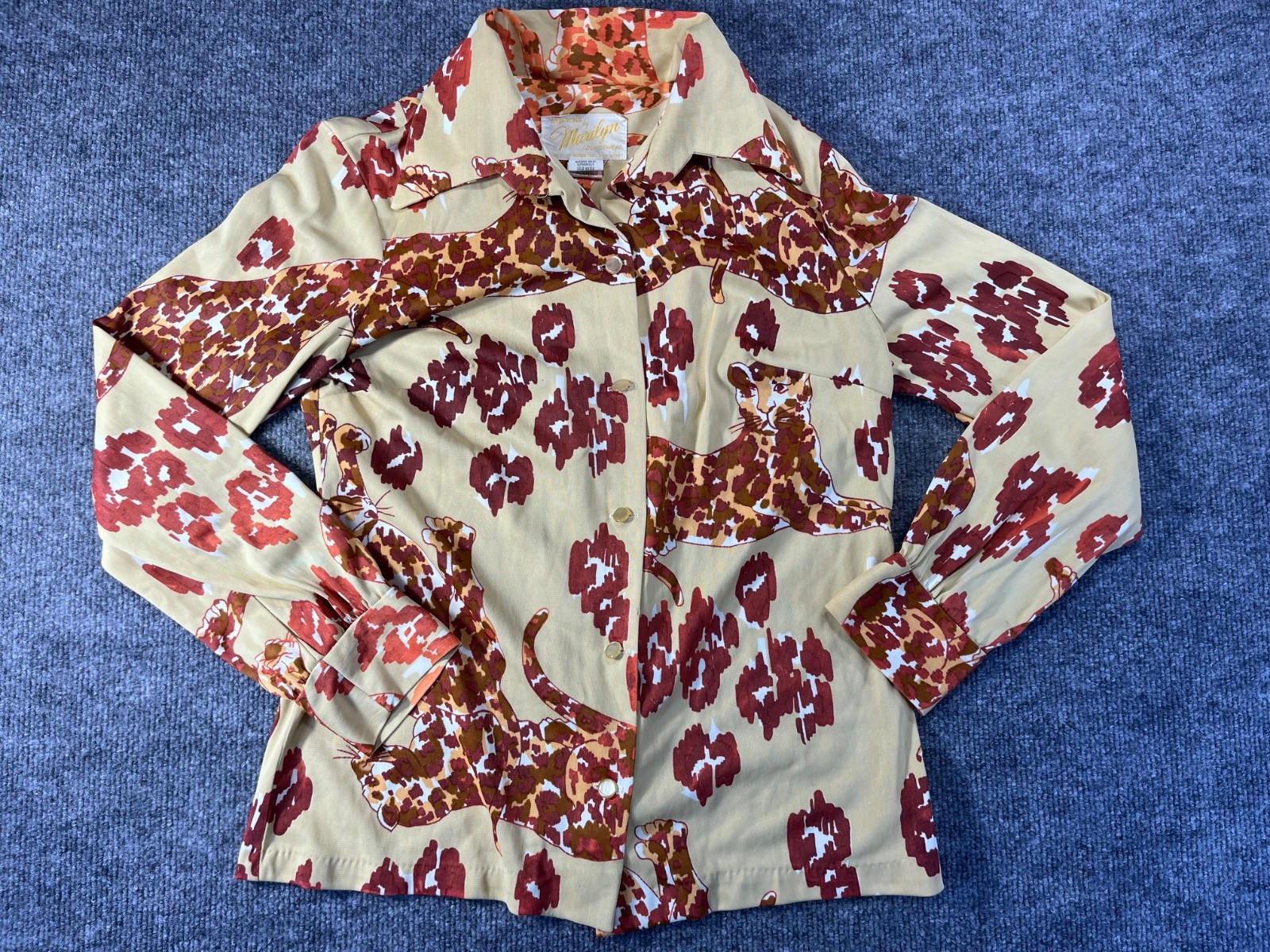 VTG FASHIONS BY MARILYN LOUNGEWEAR Floral Paisley Beige 70’s collar Small USA