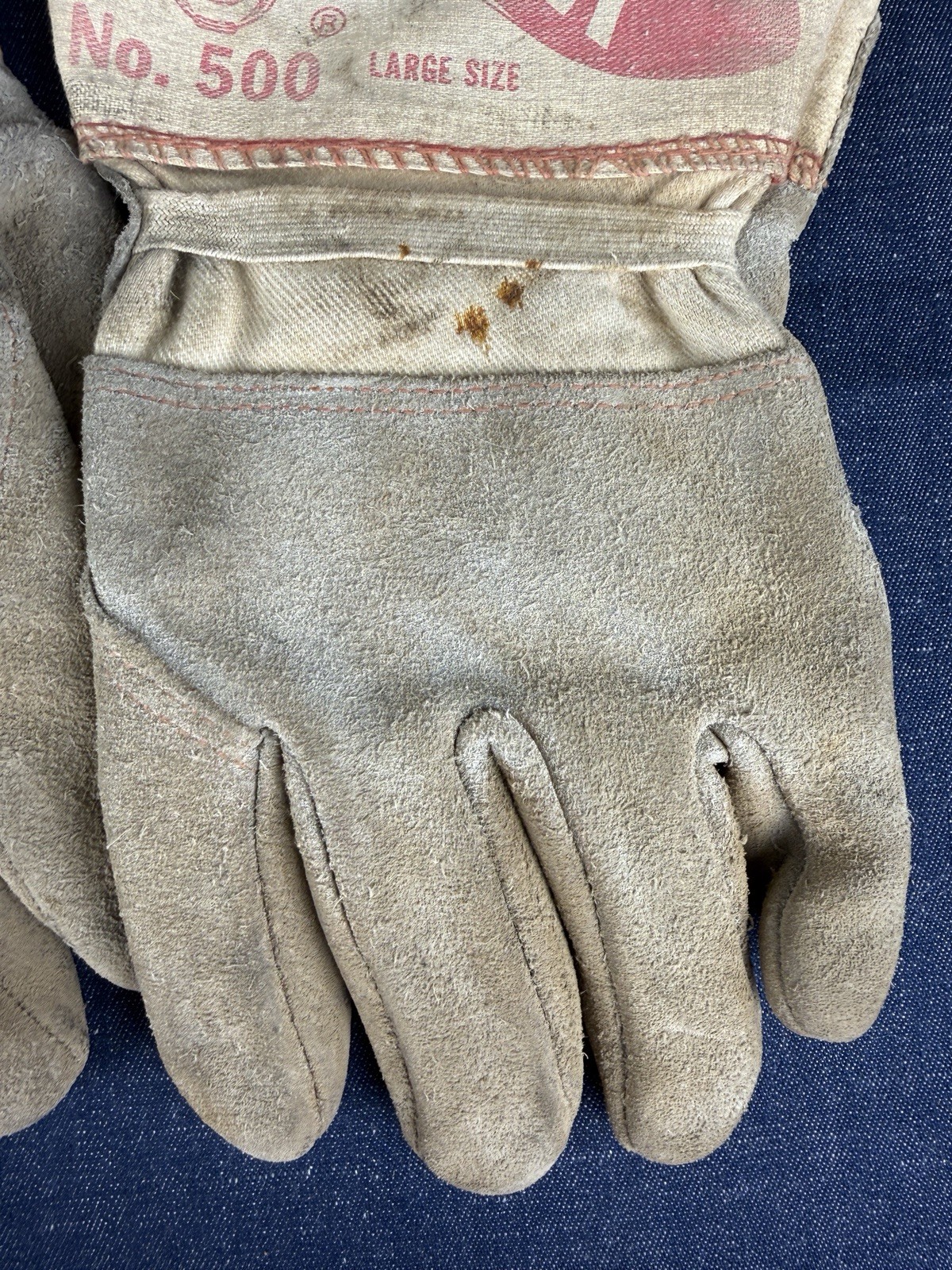 Vintage Workwear Gloves Good Luck Bomber Union Made Leather Canvas Large 50s