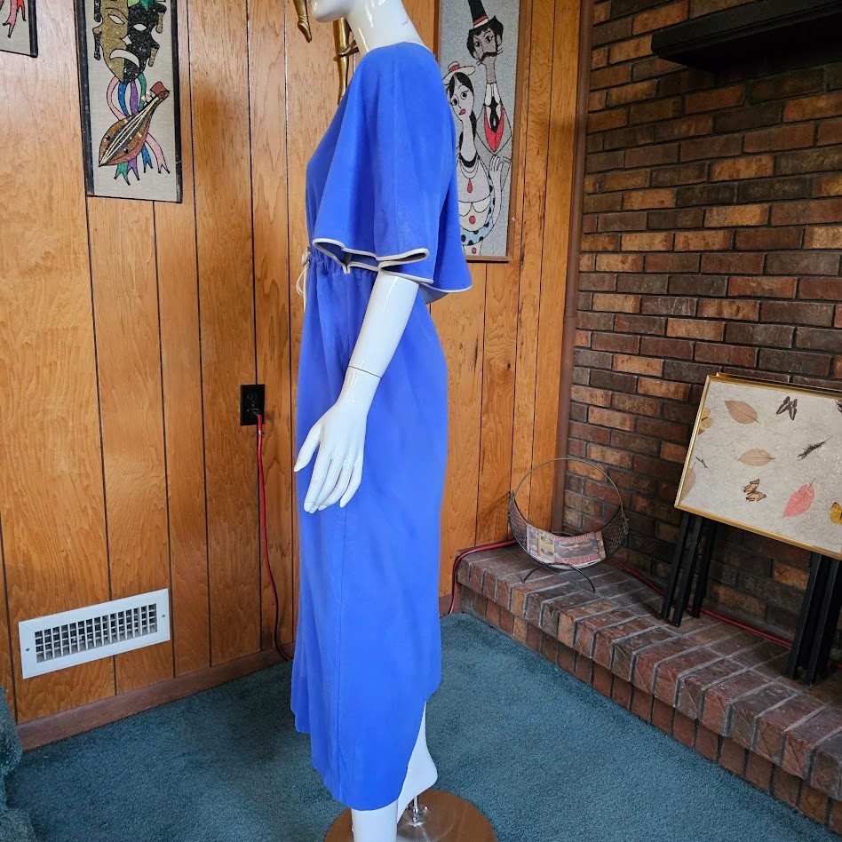 Vtg 70s Fleece Angel Wing Caftan Vanity Fair Lounge Maxi Pool Party Dress S/M