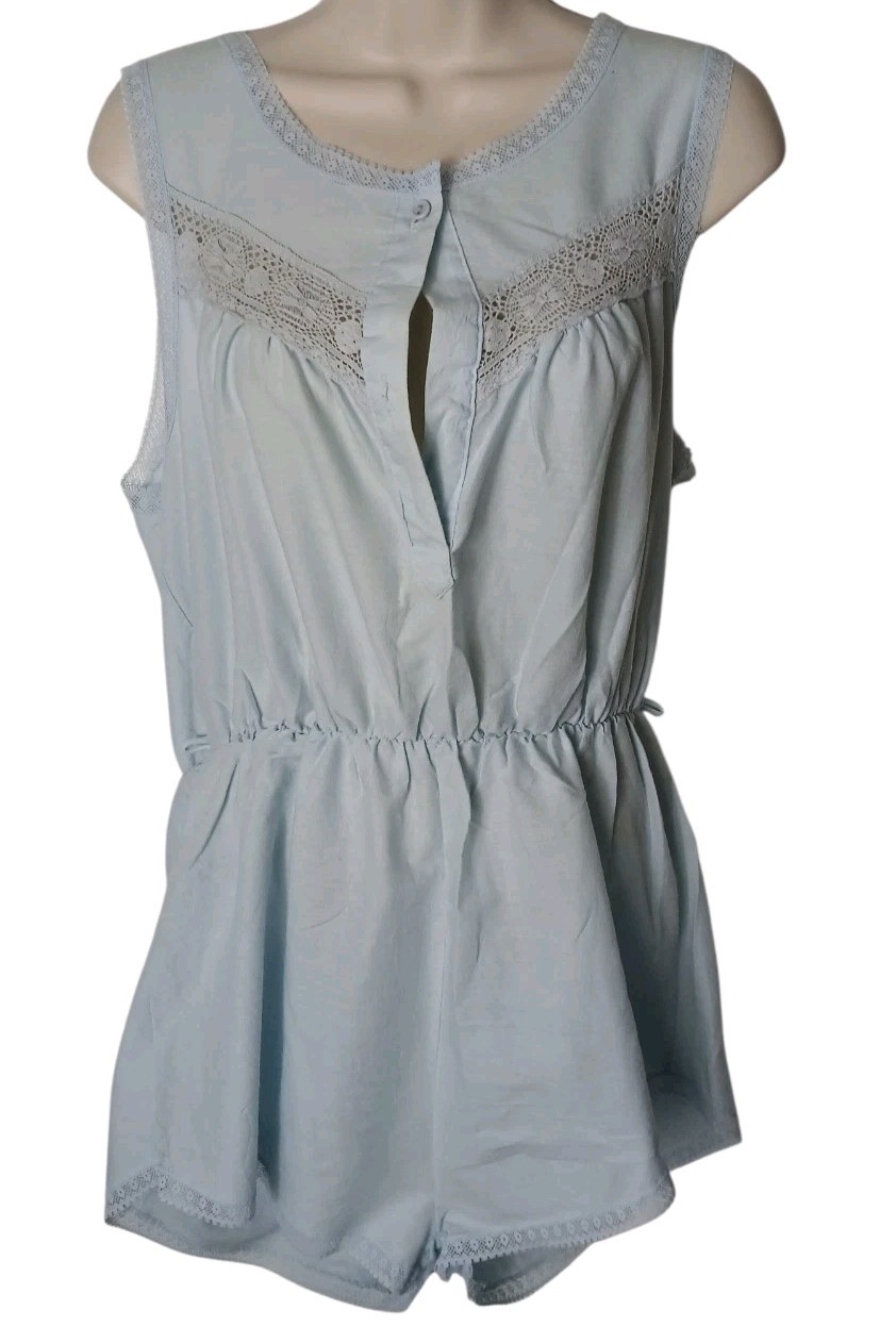 Vintage Lingerie Blue Lace Teddy Romper Size M Cotton Cami Lightweight