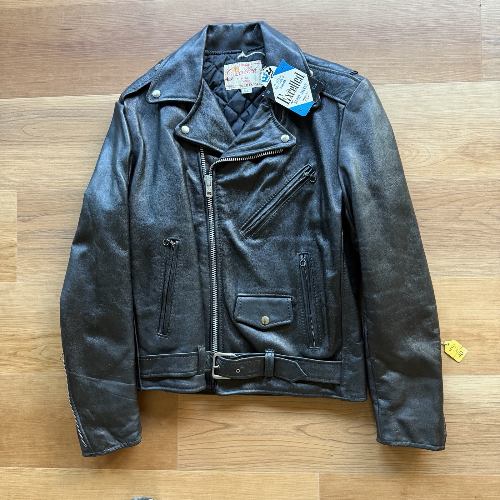 Vintage Deadstock 60s 70s Excelled Leather Biker Motorcycle Jacket Rare Size 40L