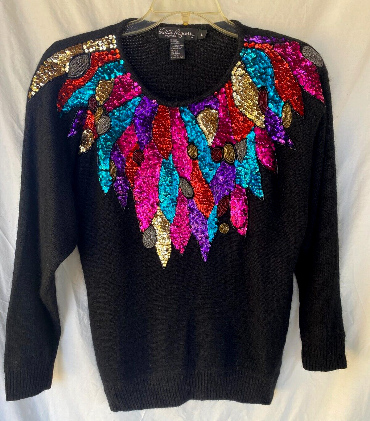 VTG 90s..WORK IN PROGRESS..SEQUIN BEADS..ANGORA, SILK, NYLON & WOOL..SWEATER..L