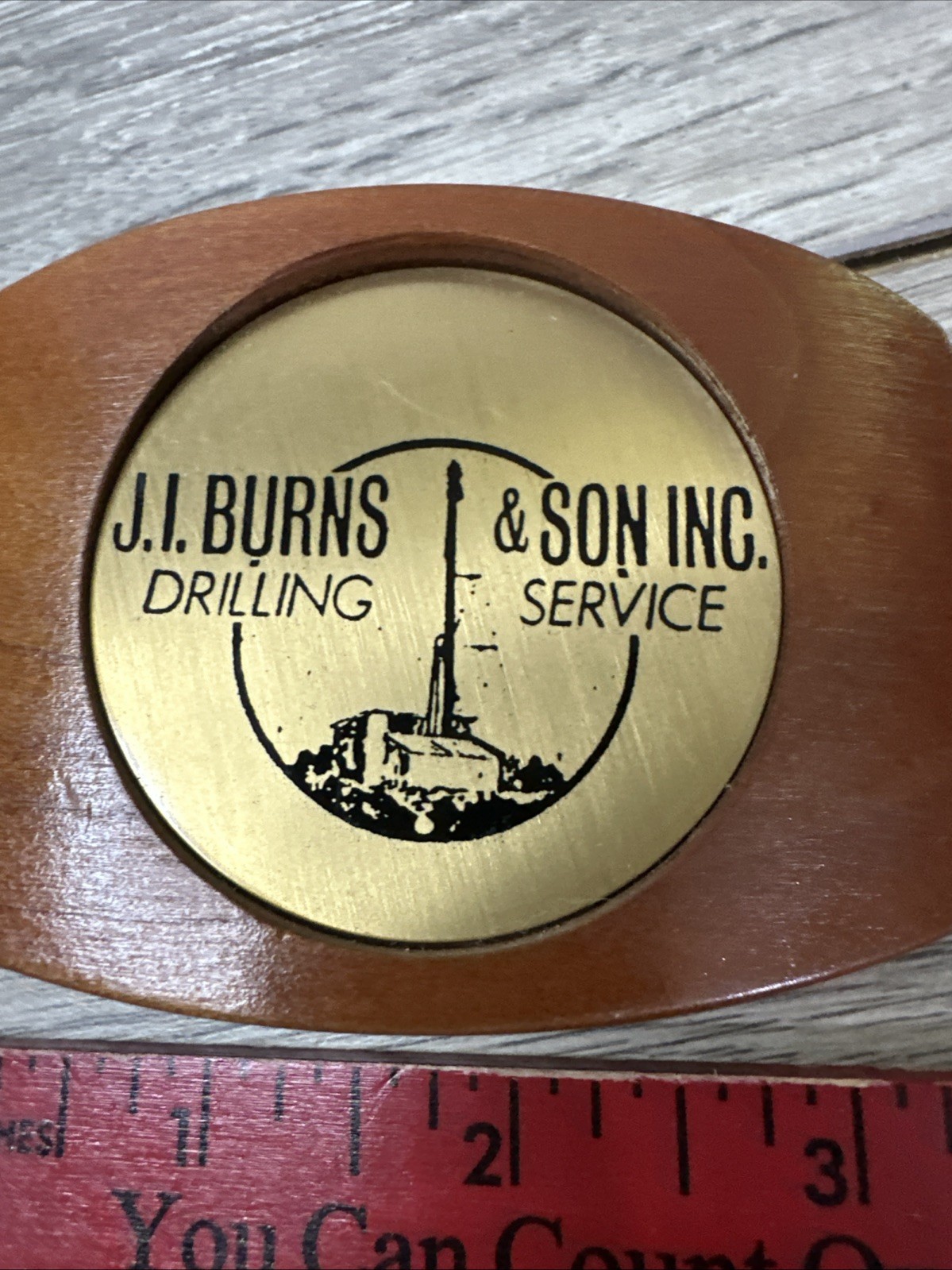 J.I. Burns & Son Drilling Service Wooded Belt buckle Oil Oilfield Roughneck