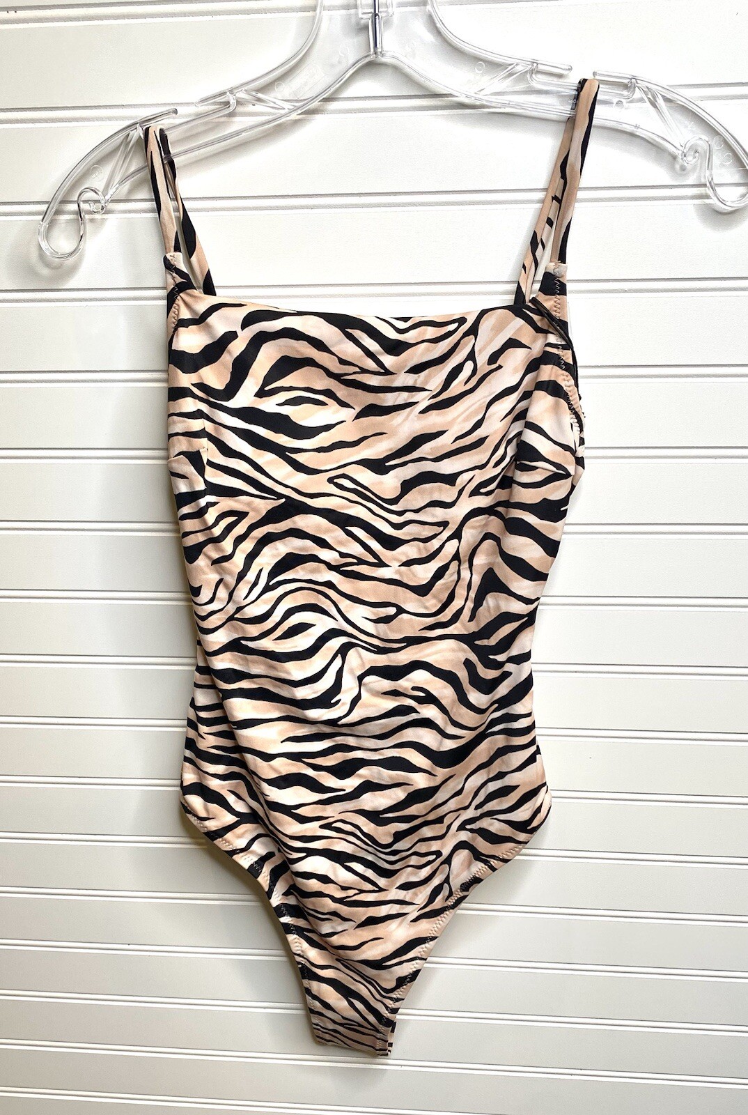 NWT One Piece Bathing Suit Shade & Shore Size S Zebra Print Black And Peach