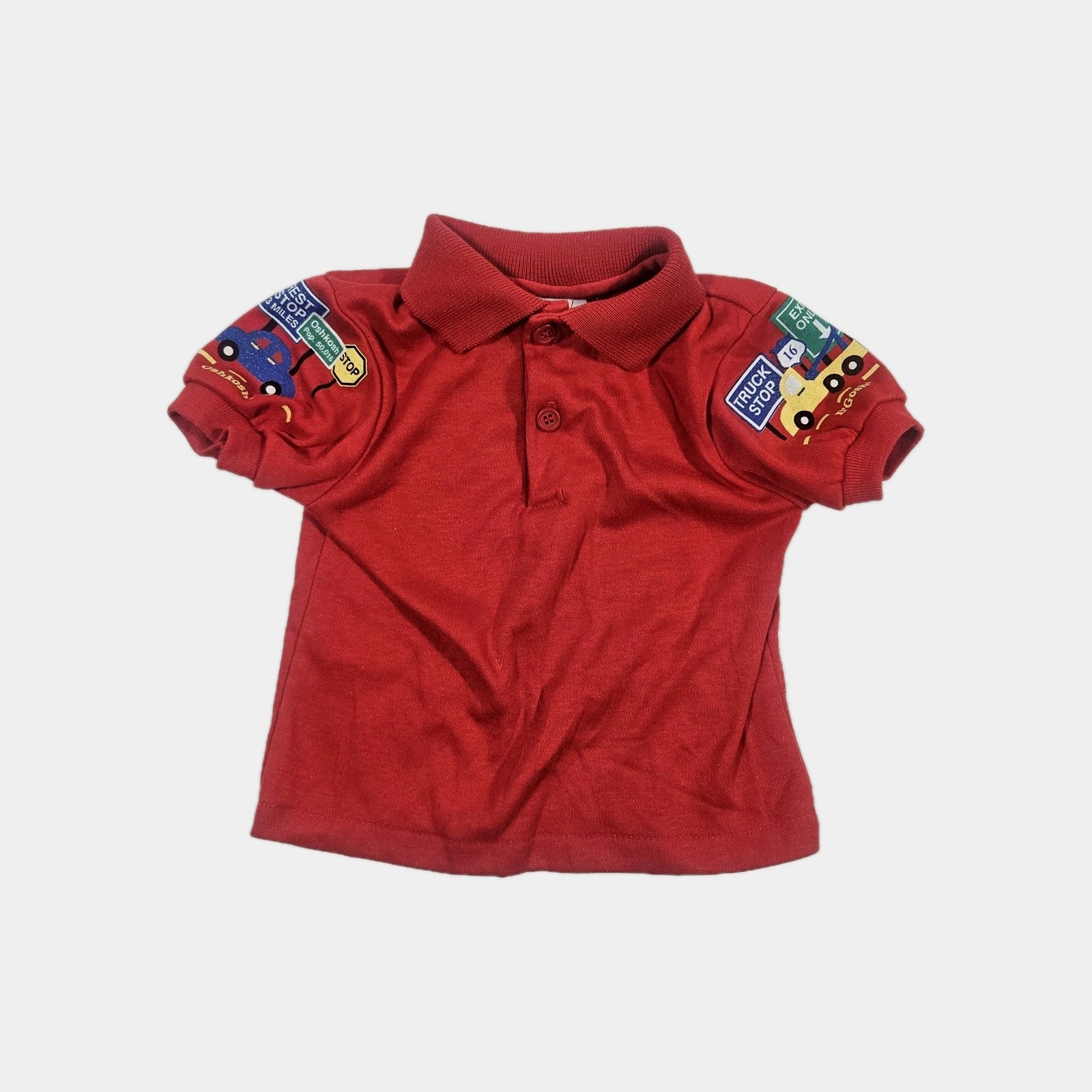Vintage Oshkosh Red Cars & Truck Collared Shirt 6-9 Mo