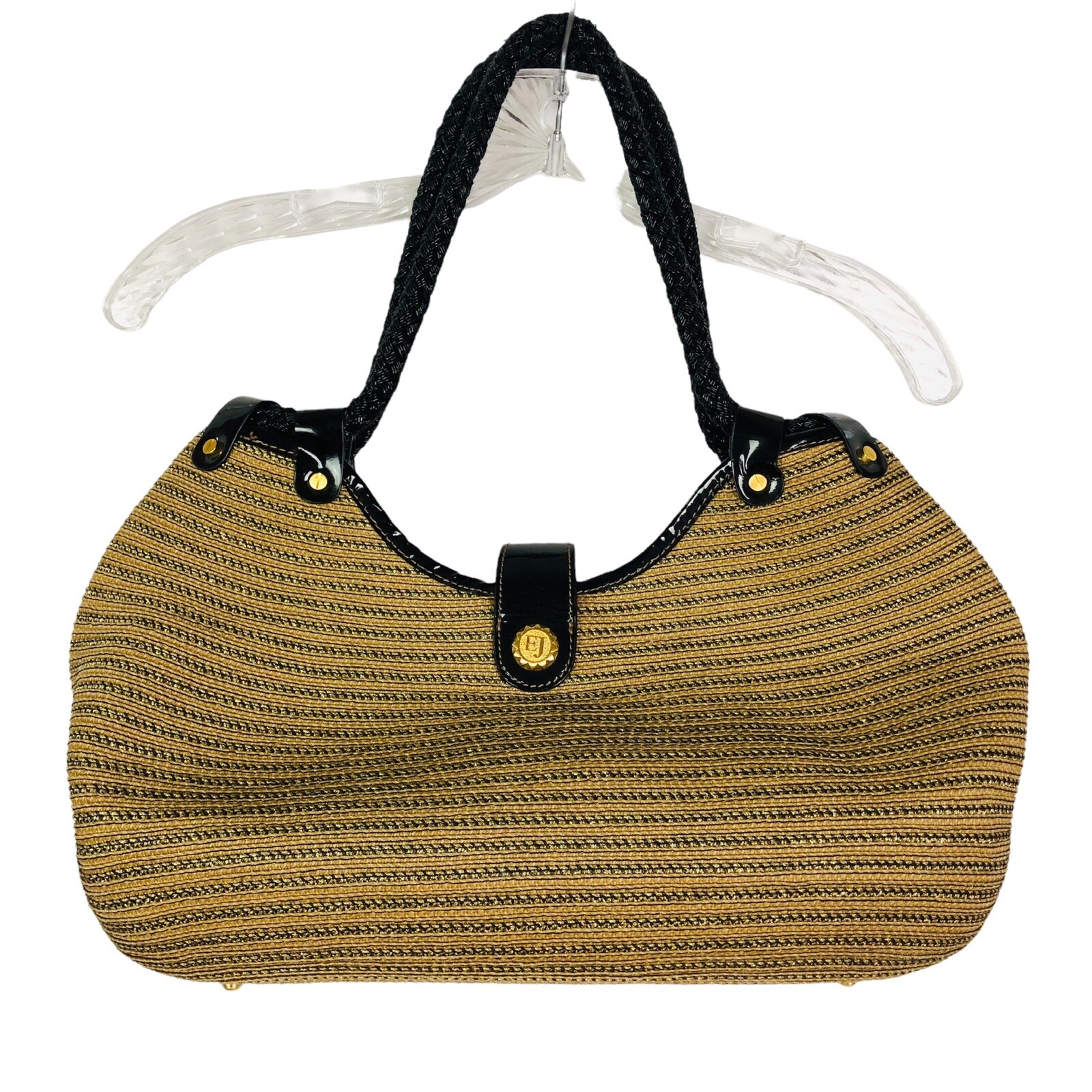 Vintage Eric Javits New York Purse Handbag Women Gold Black Unusual Latch
