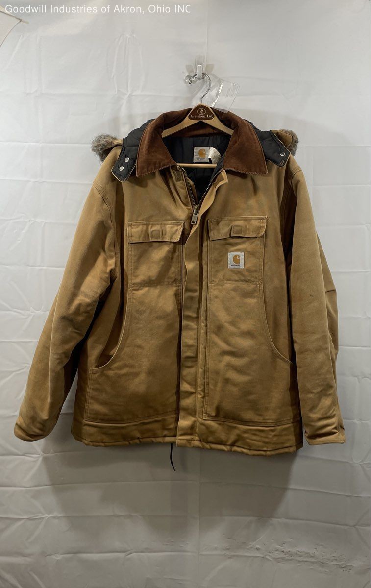 Vintage 90s Carhartt Duck Canvas Quilt-Lined Hooded Parka Jacket Tan Sz 52