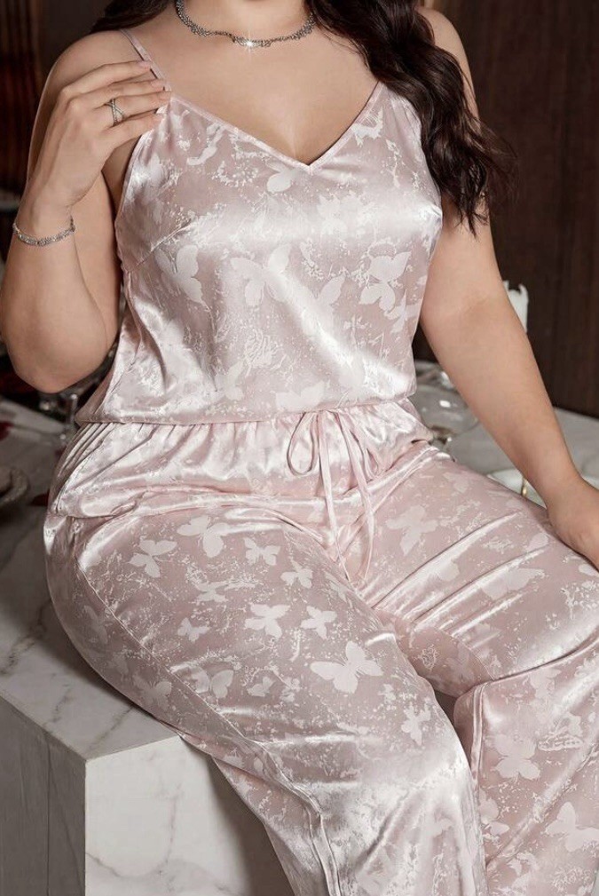 NEW Secret Satin & Lace Cami 2pc Pajama Set 1X Lingerie Lounge Butterflies