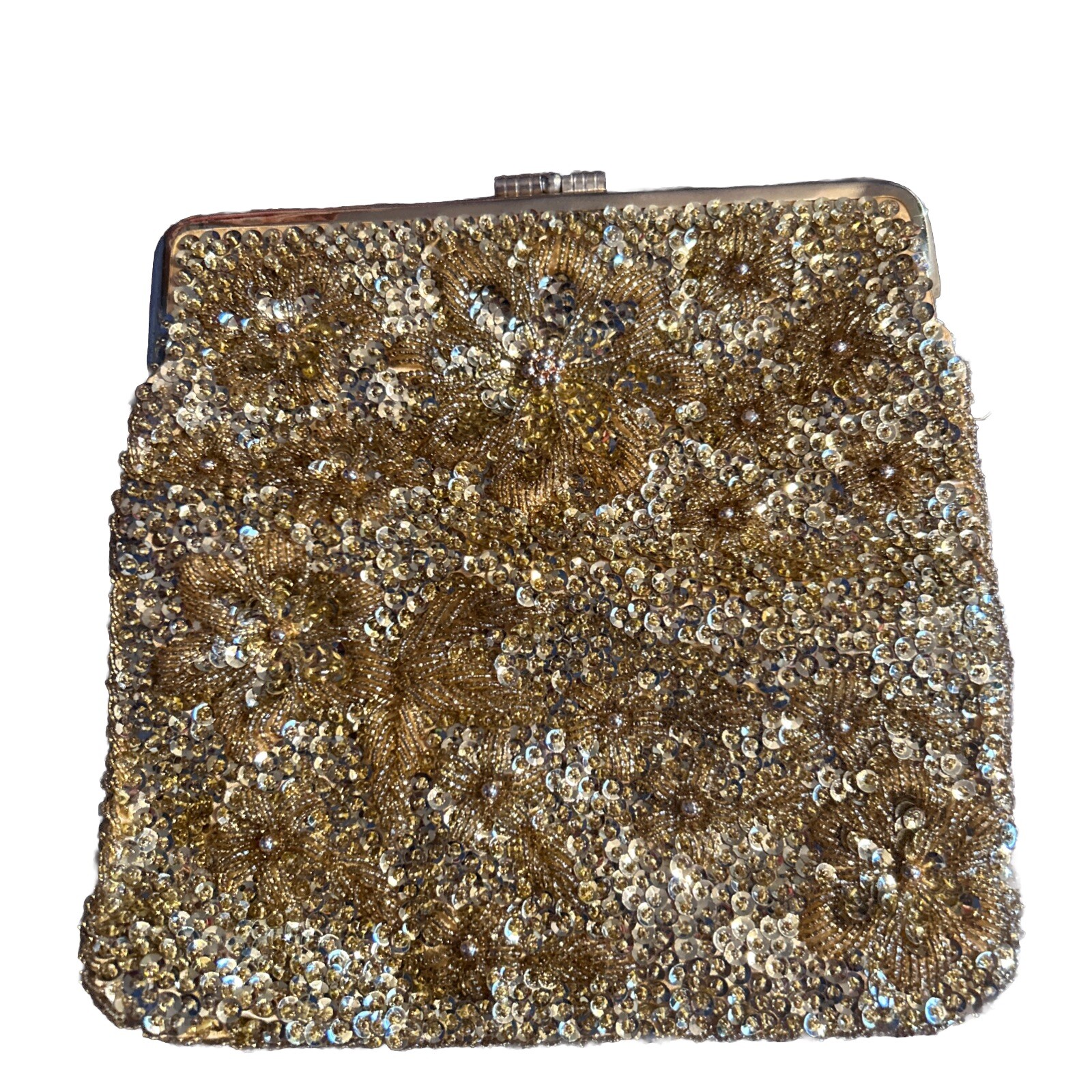 Vintage Gold Beaded/Sequins Clutch Evening Purse Handbag Antique