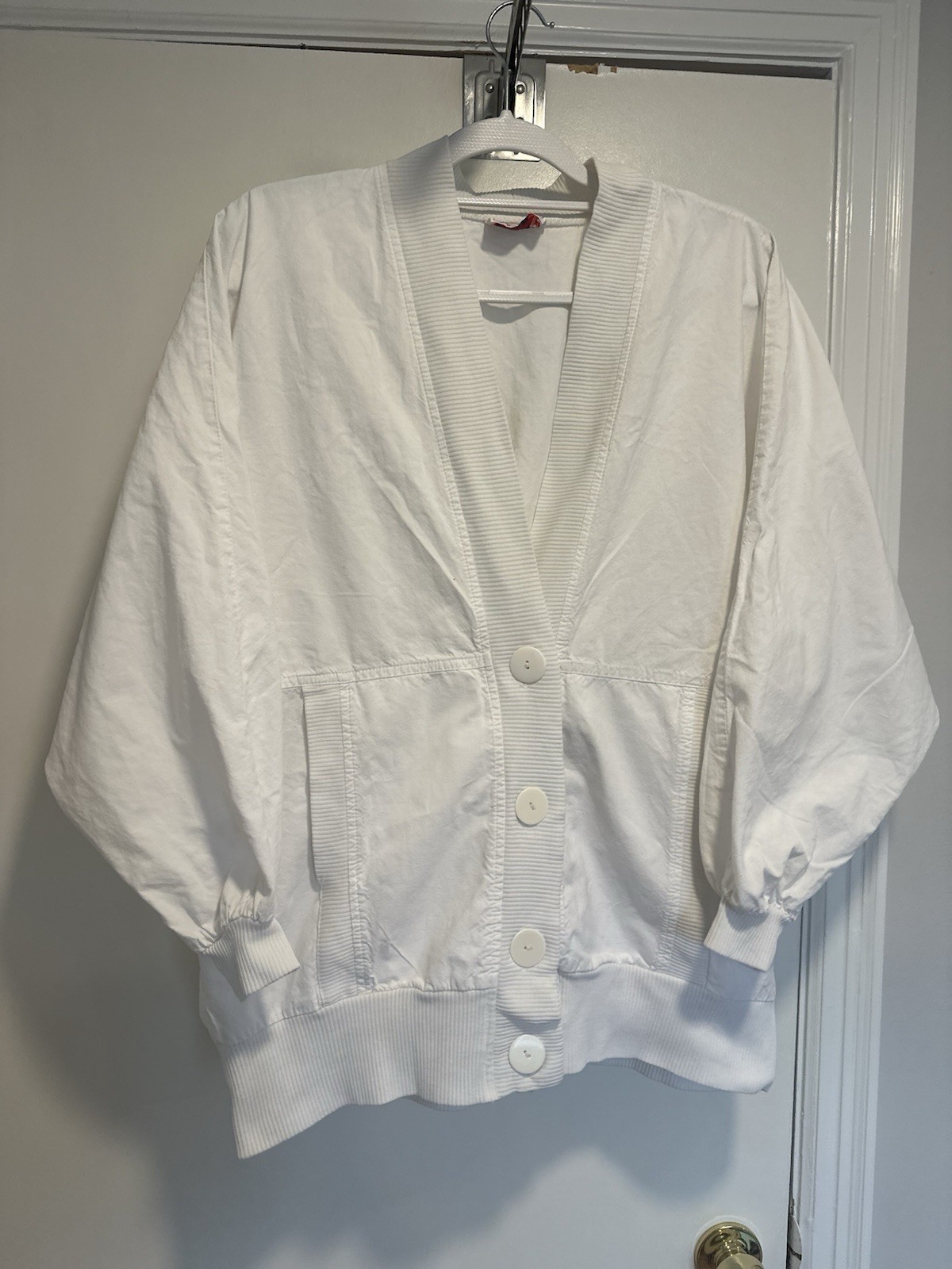 Vintage 1970s Ab Lib white cotton-blend lightweight oversized bomber jacket
