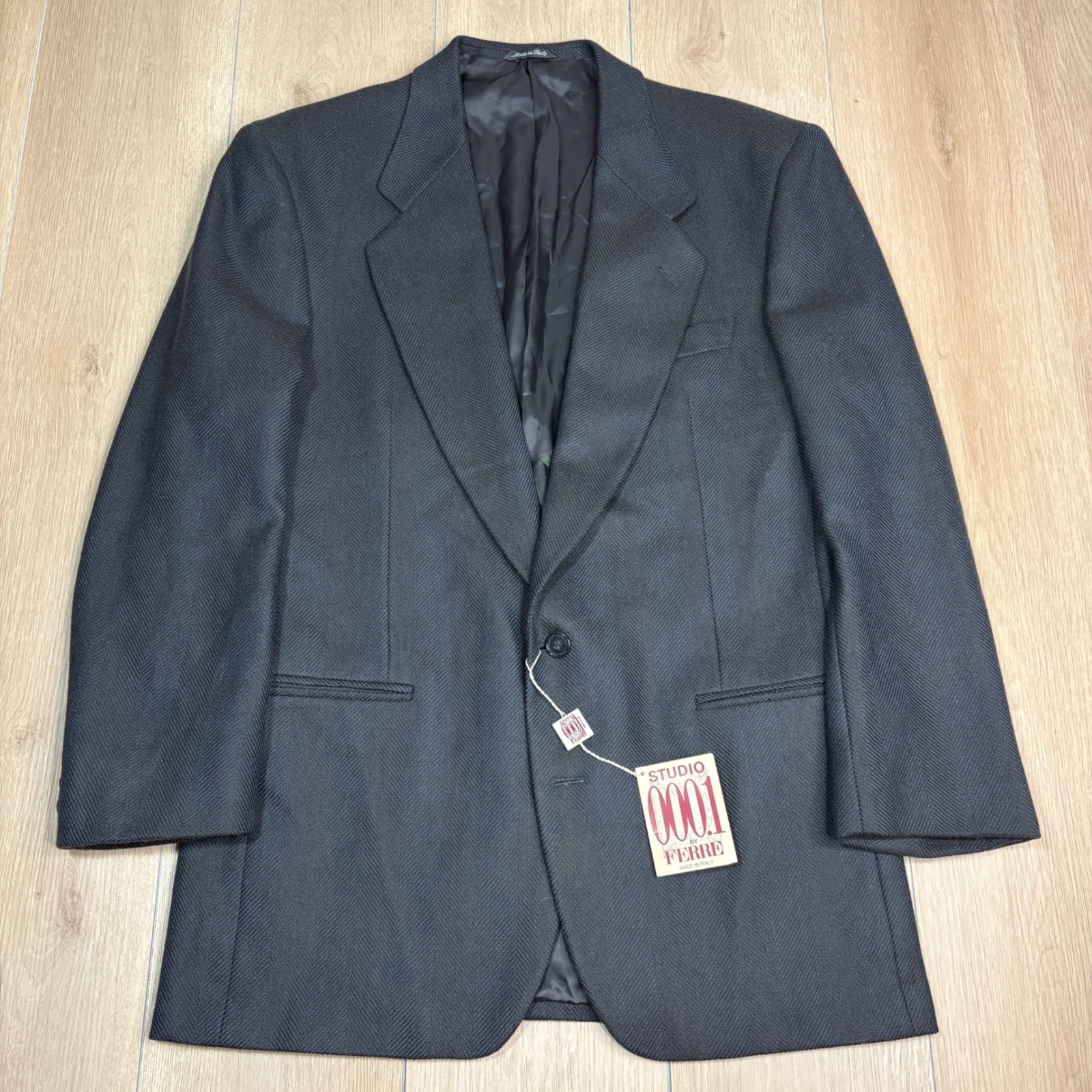 Studio 0001 by Ferre Mens Virgin Wool Herringbone Blazer Grey Italy 40L NWT