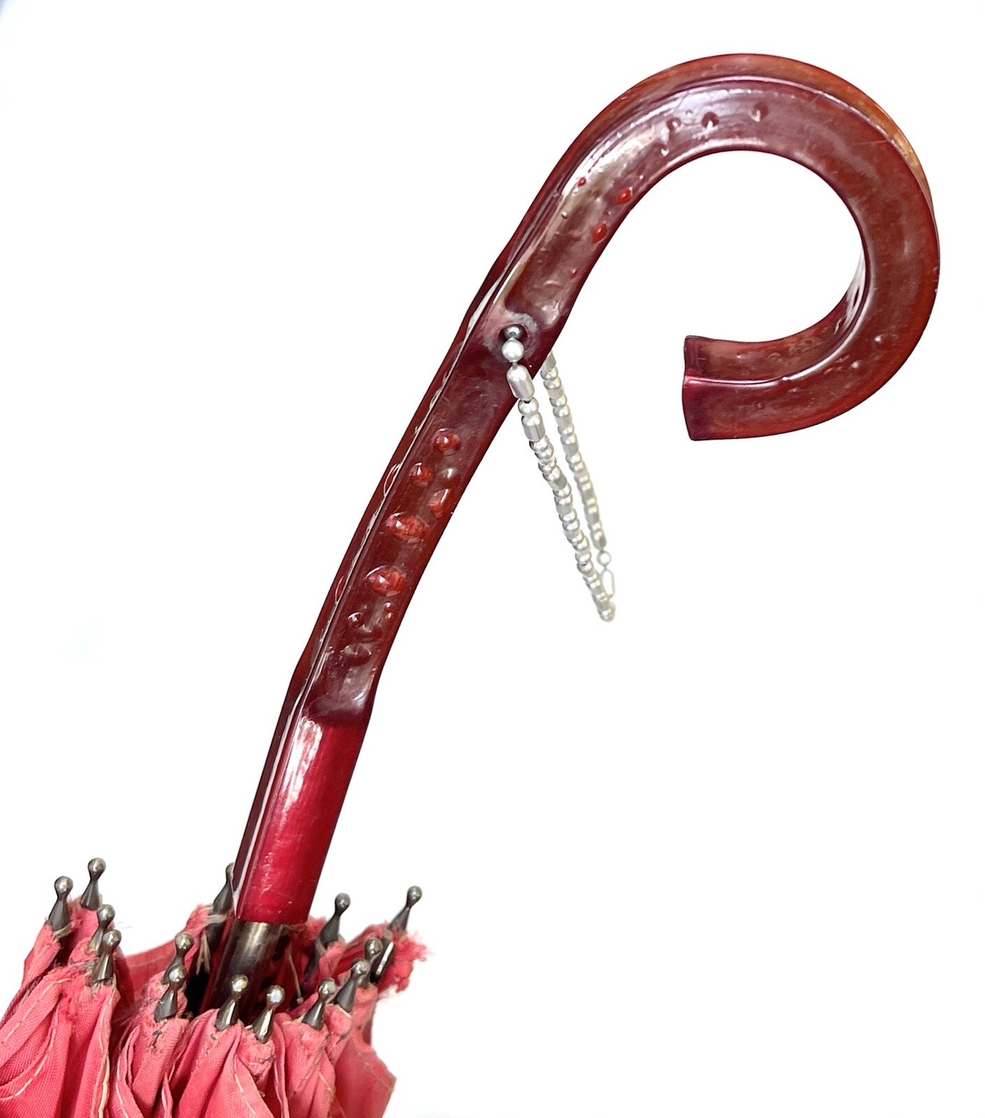 Vintage Butterscotch Plastic Amber Handle Red Nylon Tent
