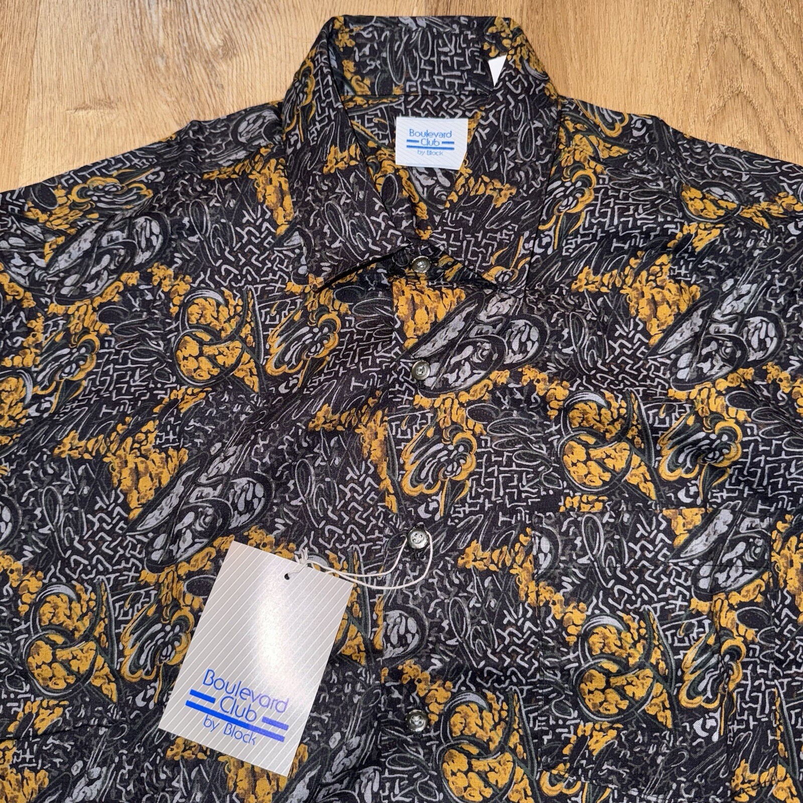 NOS Block Button Shirt Rayon Cotton Miami Vice New Wave Vtg 80s 90s Mens Medium