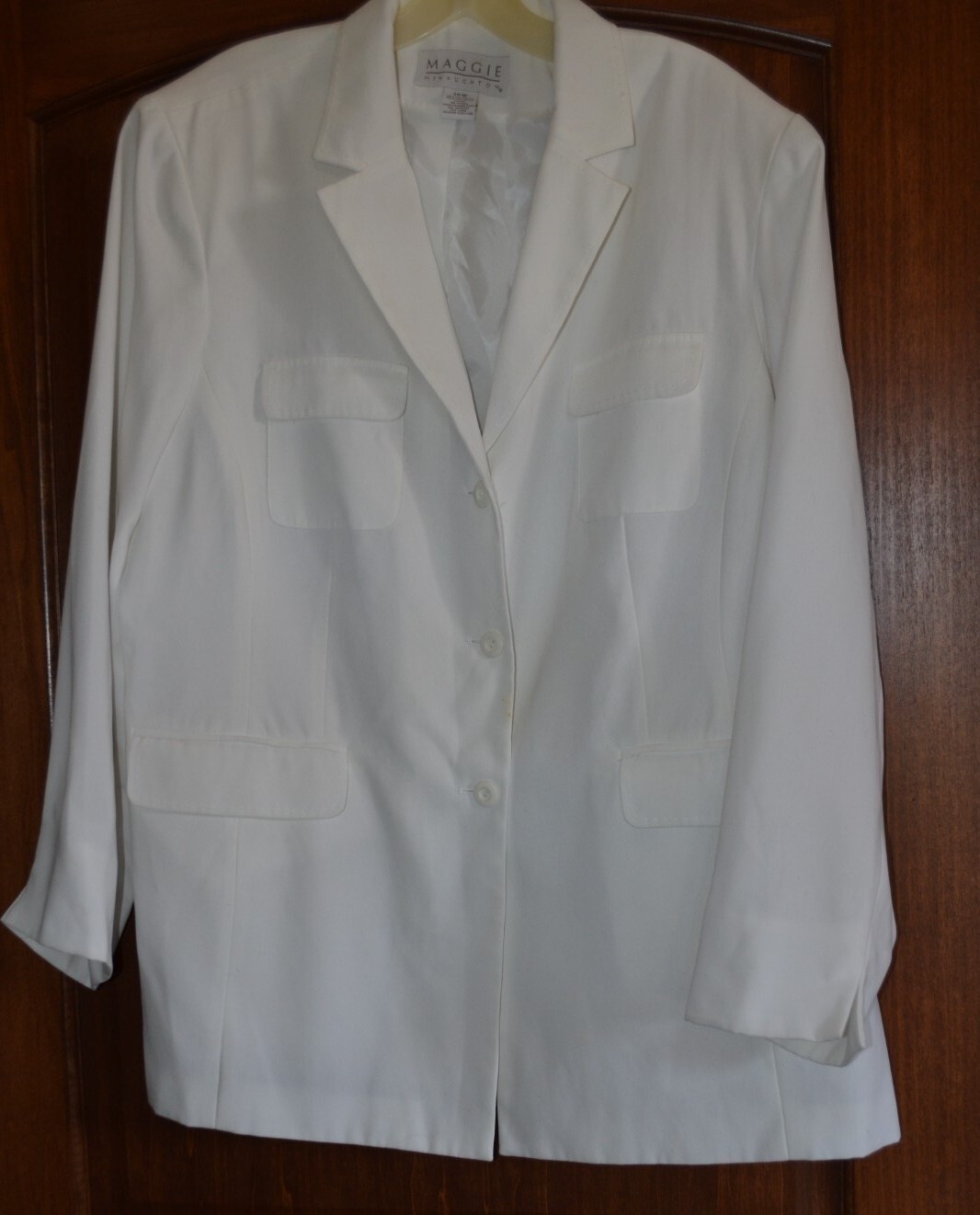 Vintage 90s Jacket White Women’s 18W Lined Button Up Pockets Shoulder Pads